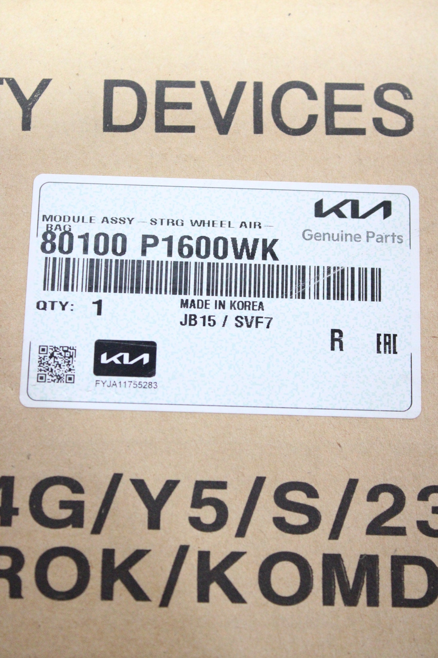 OEM Kia Driver Steering Wheel Airbag – Fits Sportage (2023–2025) – Part 80100-P1600WK – Kia – product view
