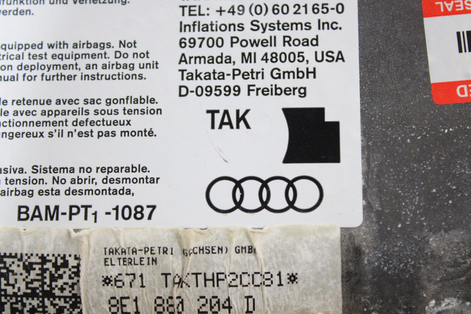 OEM Audi Passenger Seat Airbag – Fits RS4, A4, S4 (2005–2008) – Part 8E1 880 204 – Audi – product view
