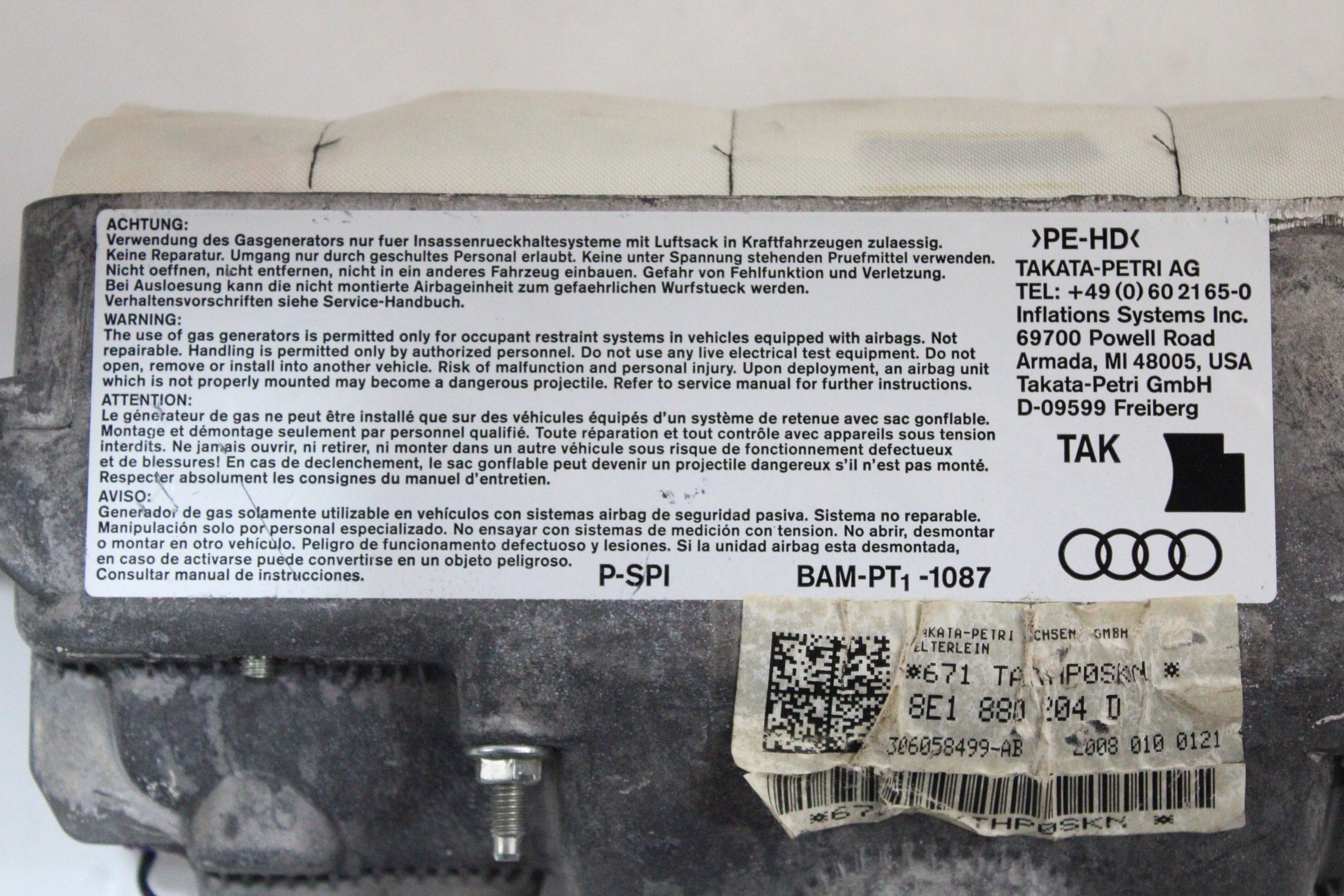 OEM Audi Passenger Dashboard Airbag – Fits RS4, A4, S4 (2005–2008) – Part 8E1 880 204 D – Audi – product view