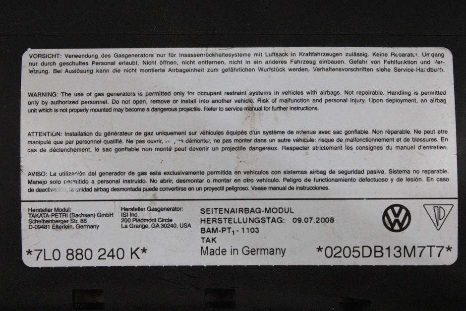 OEM Volkswagen Curtain Airbag – Fits Touareg (2003–2010) – Part 7LO 880 240 K – Volkswagen – product view