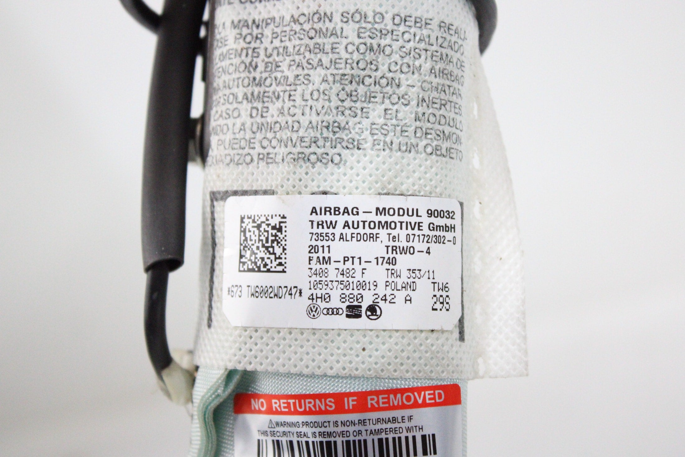 OEM Audi Passenger Seat Airbag – Fits A8L, A8, S8 (2011–2018) – Part 4H0 880 242 A – Audi – product view