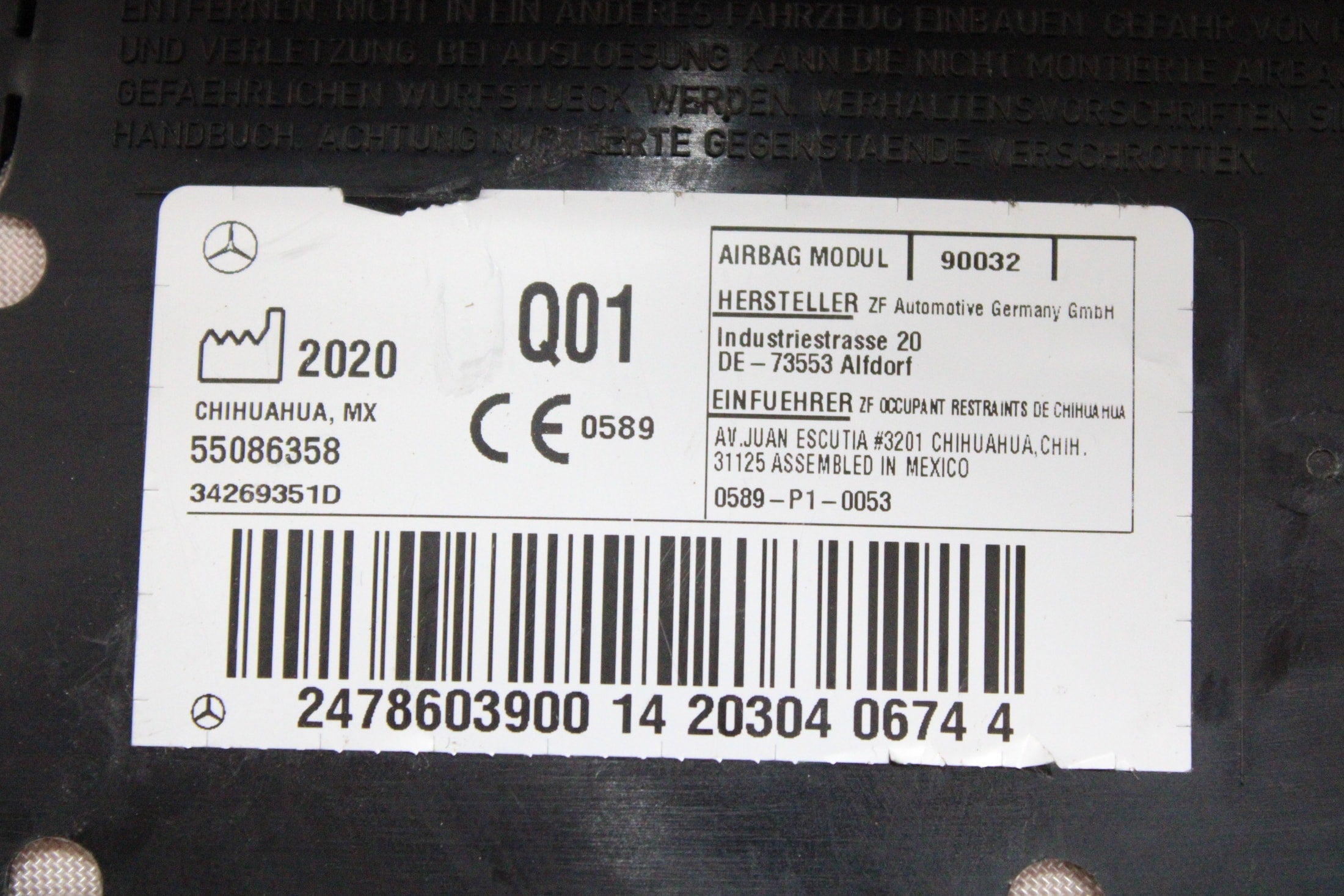 OEM Mercedes-Benz Passenger Seat Airbag – Fits GLB250 (2020–2025) – Part 2478603900 – Mercedes-Benz – product view