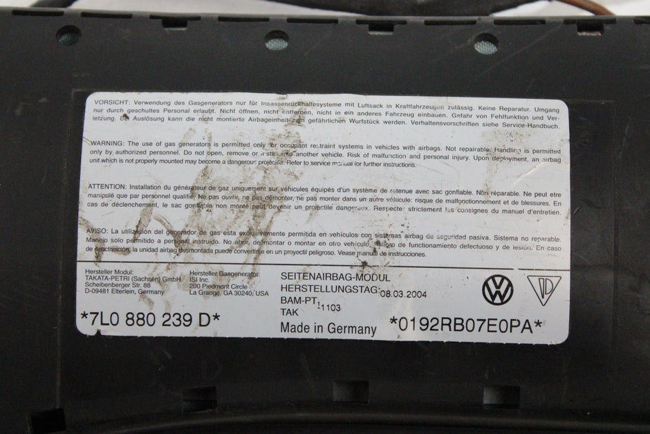 OEM Volkswagen Driver Seat Airbag – Fits Touareg (2003–2005) – Part 7L0880239D – Volkswagen – product view