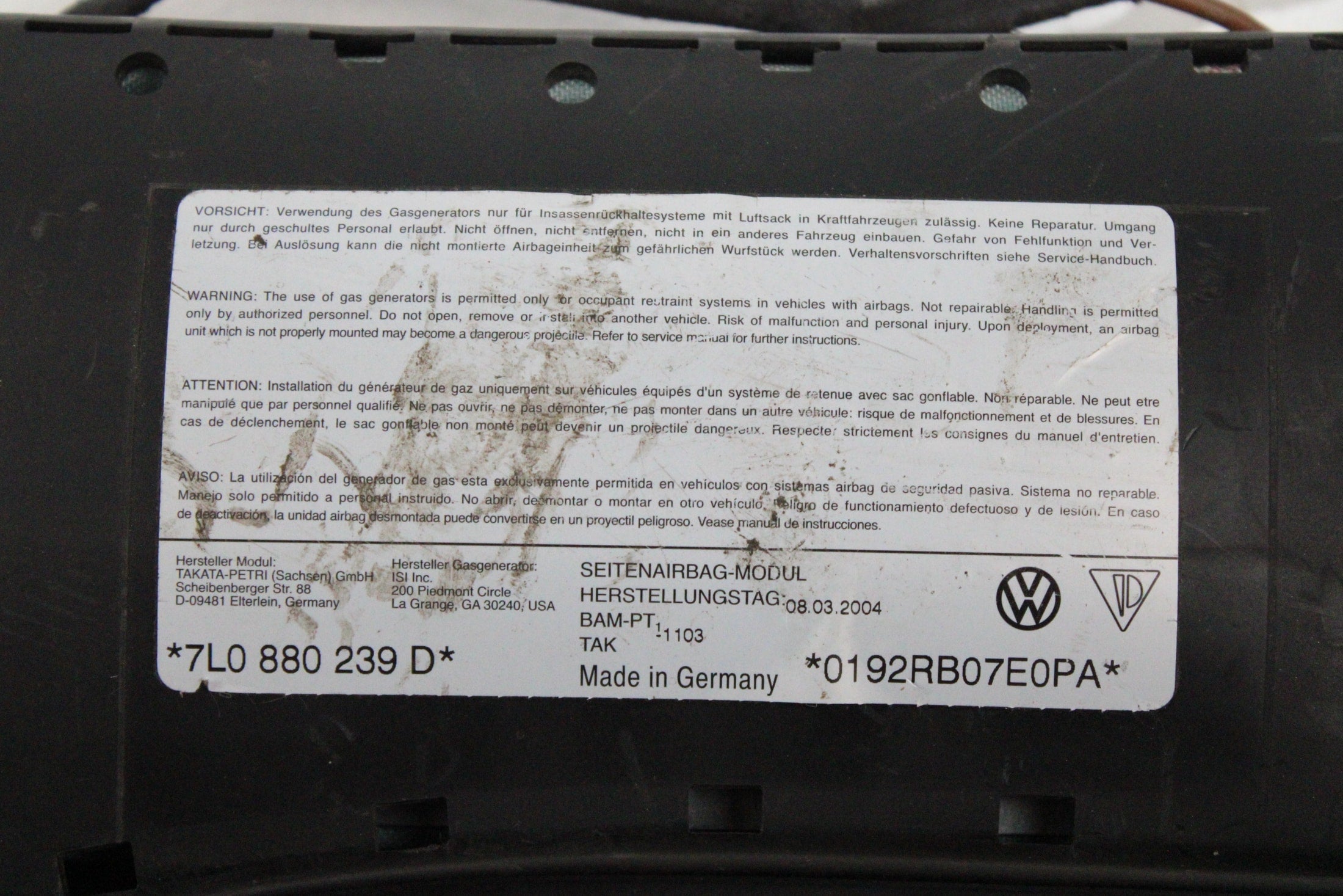 OEM Volkswagen Driver Seat Airbag – Fits Touareg (2003–2005) – Part 7L0880239D – Volkswagen – product view