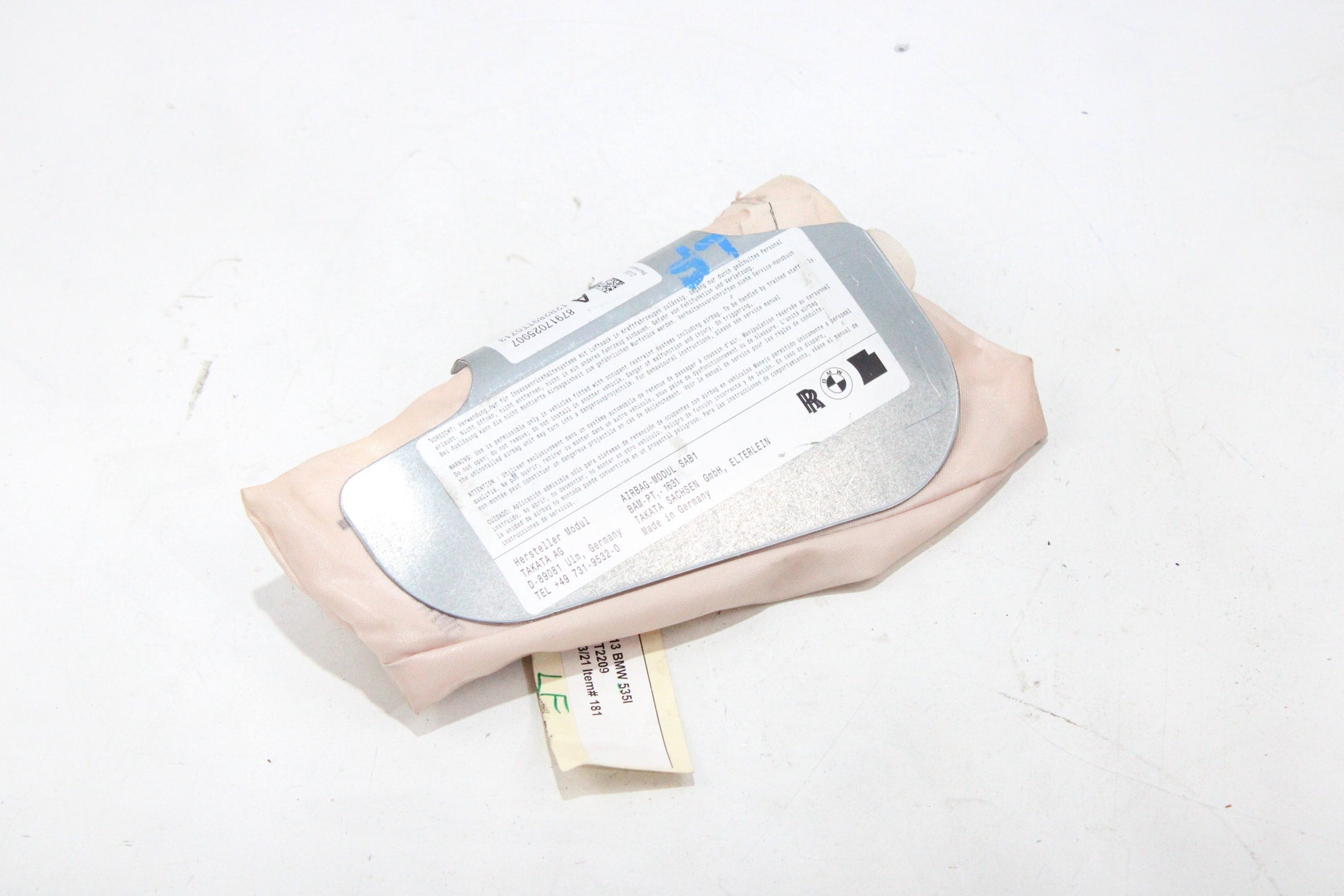 OEM BMW Passenger Seat Airbag – Fits 5 Series Sedan (F10) (2010–2016) and 5 Series Touring (F11) (2010–2013) – Part 72127949996 – BMW – product view