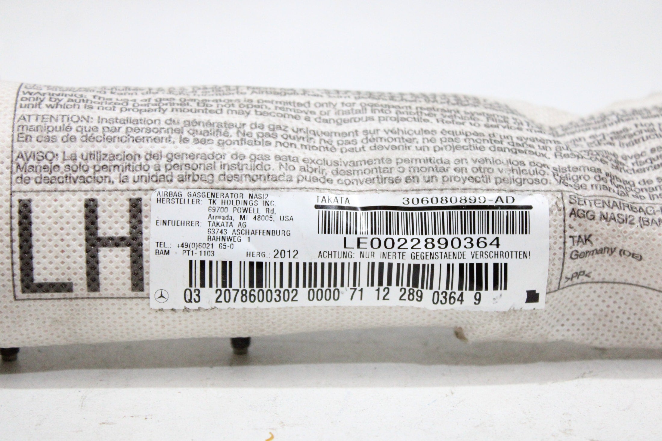 OEM Mercedes-Benz Driver Seat Airbag – Fits E-class Coupe (C207) (2009–2016) and E-class Cabriolet (A207) (2016) – Part 306080899AD – Mercedes-Benz – product view