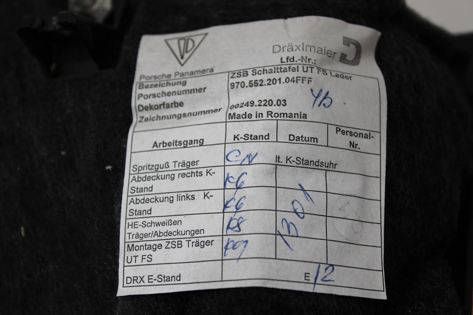 2010–2016 Porsche Panamera driver side knee airbag – OEM 97080306104 / 97055220104 - Porsche