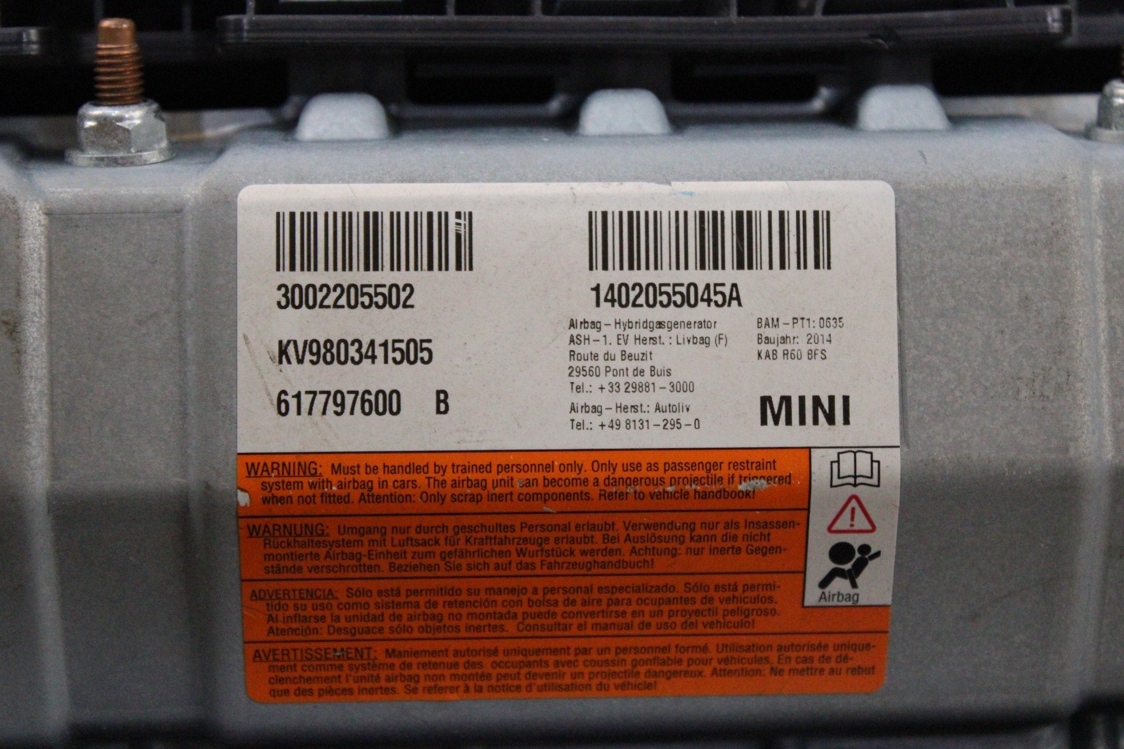 OEM MINI Passenger Knee Airbag – Fits Cooper Countryman (2011–2016) and Cooper Paceman (2013–2016) – Part 51459803415 – MINI – product view · G1536745 · photo e09b2542-8e72-4f0a-96c1-67f98afead52