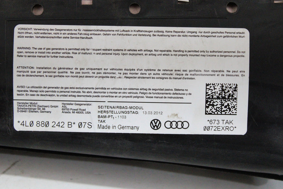 OEM Audi Passenger Seat Airbag – Fits Q7 (2007–2015) – Part 4L0880242B – Audi – product view