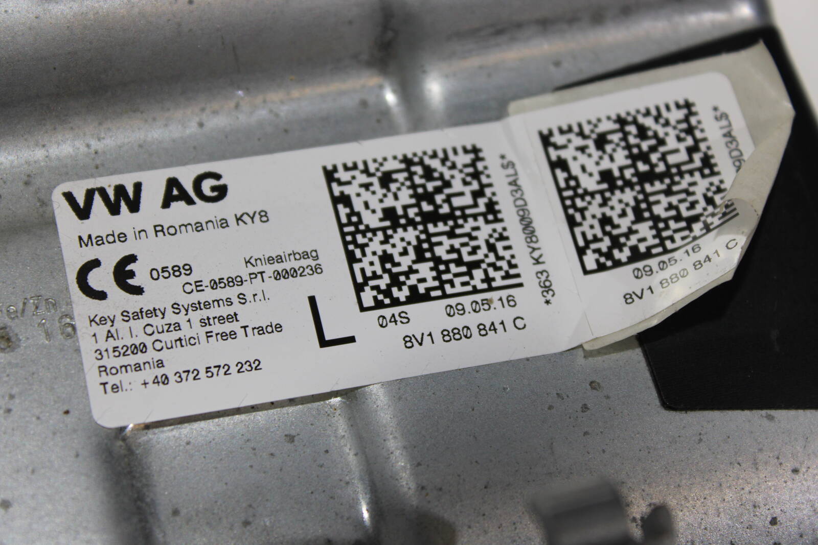 2015–2018 Audi A3, S3 driver side knee protection airbag – OEM 8V1880841C