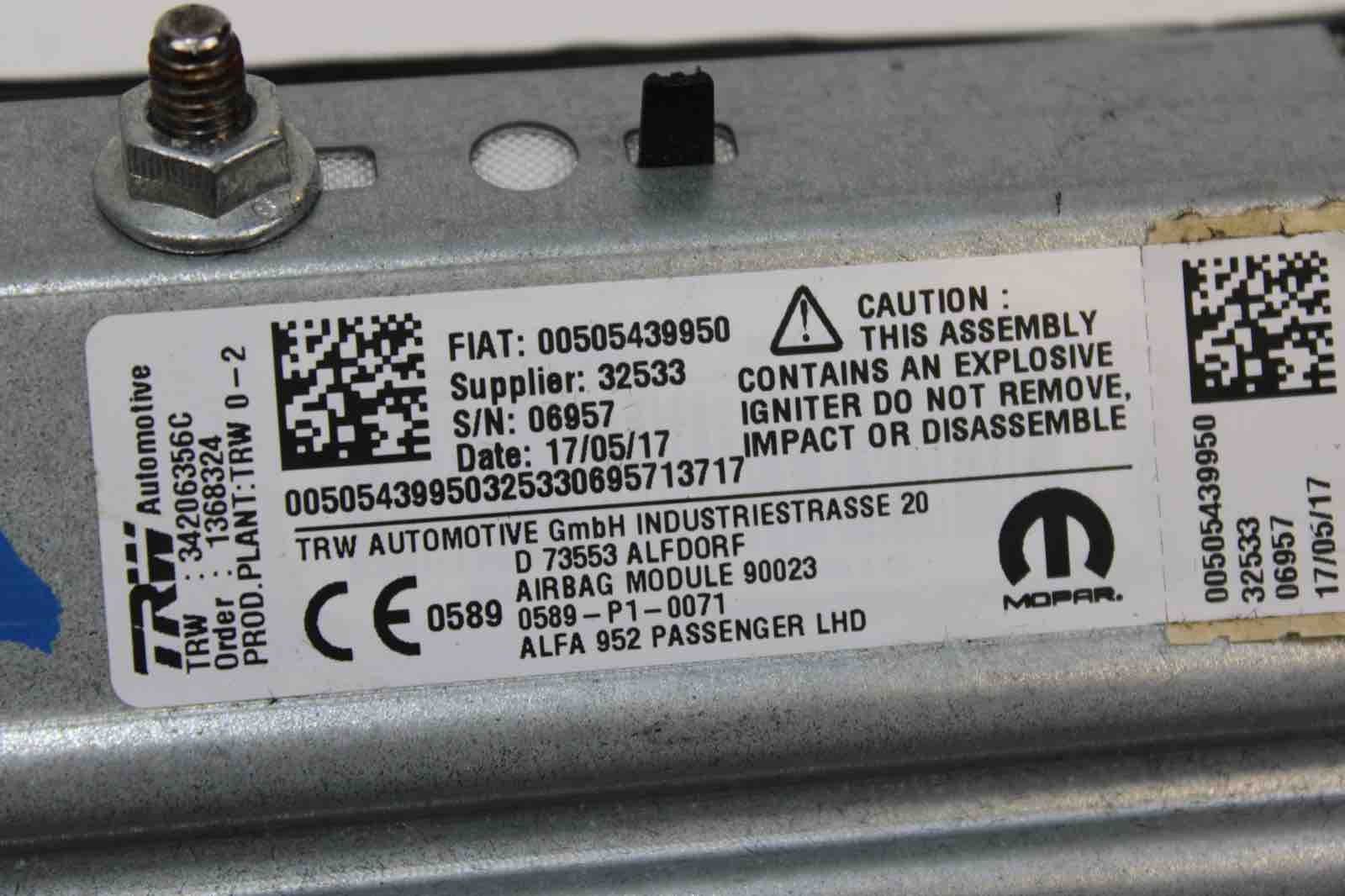 OEM Alfa Romeo Giulia Passenger Airbag (2017–2024) | Part #505439950