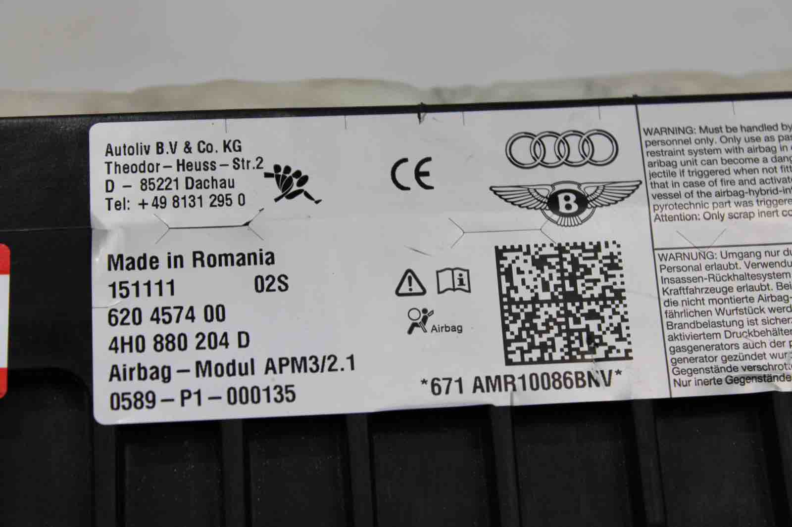 OEM Audi A8, S8 Dashboard Airbag (2011–2018) | Part #4H0-880-204-D