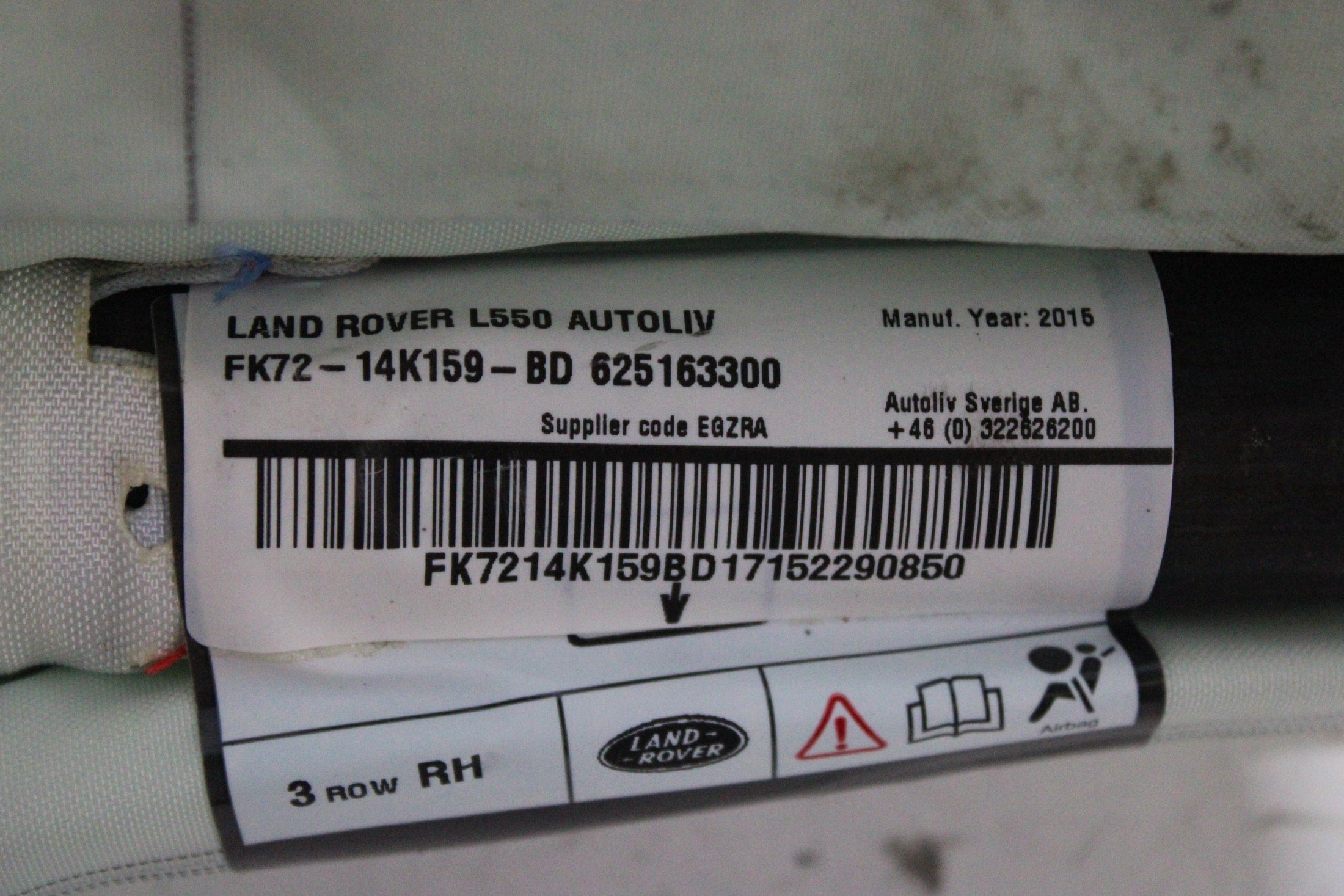 OEM Land Rover Curtain Airbag – Fits Discovery Sport (2015–2019) – Part FK72-14K159-BD – Land Rover – product view · K1536814 · photo 227d2a8a-45f2-42bd-8820-fbd1e6b5b24f