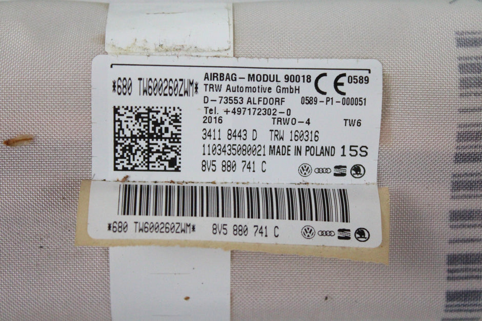 OEM Audi Curtain Airbag – Fits A3, S3 (2015–2016) – Part 8V5 880 741 C – Audi – product view · K1536816 · photo 5ccb927b-0f5e-4839-8e1a-1337b94ca50f