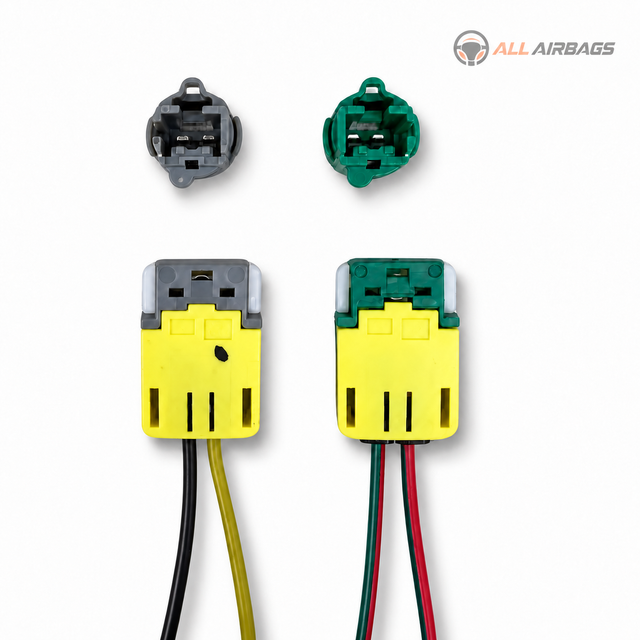 Honda and Acura airbag plug connector – gray and green, yellow lock view