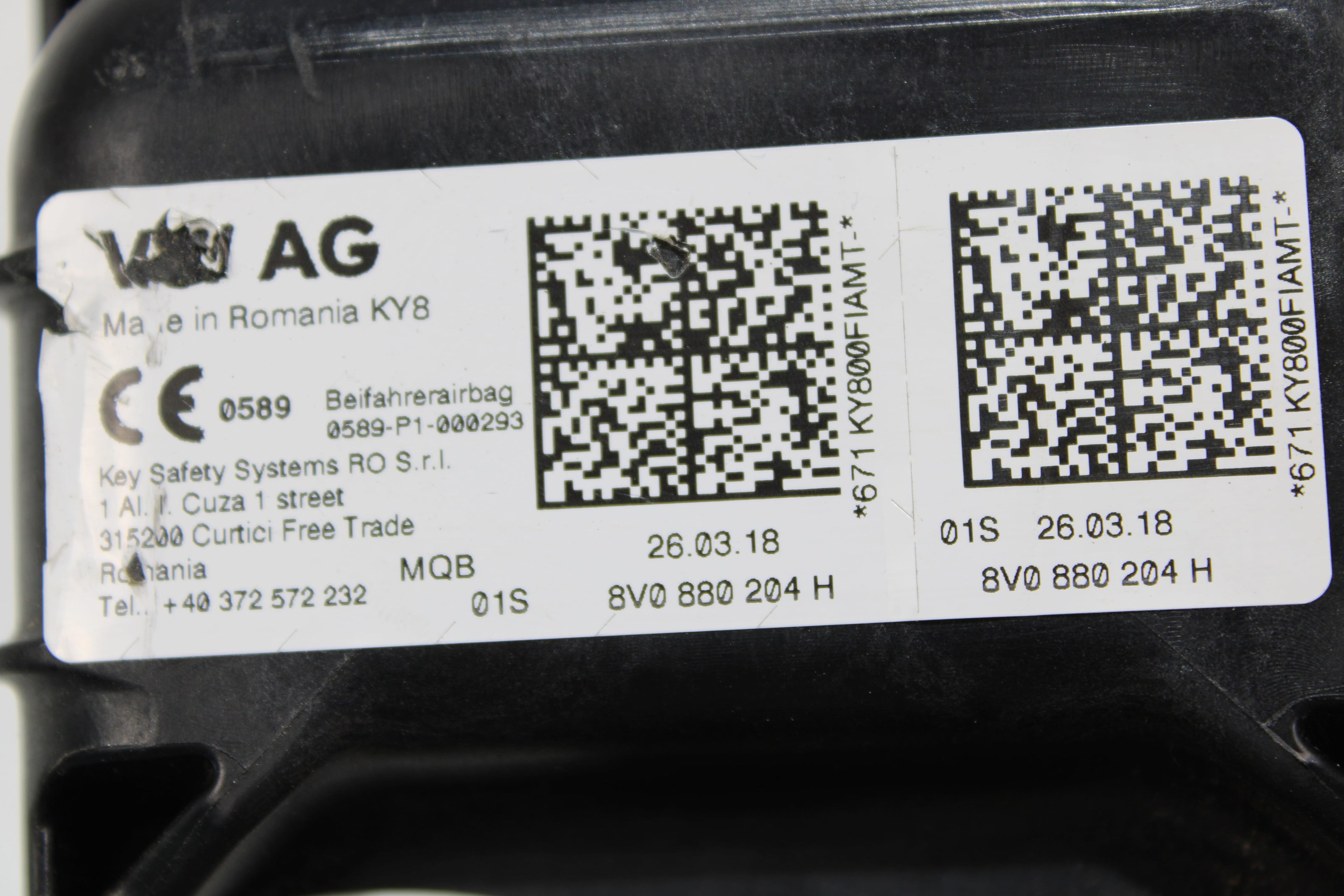 OEM Audi Dashboard Airbag – Fits A3, S3 (2017–2020) – Part 8VO 880 204 H - Audi