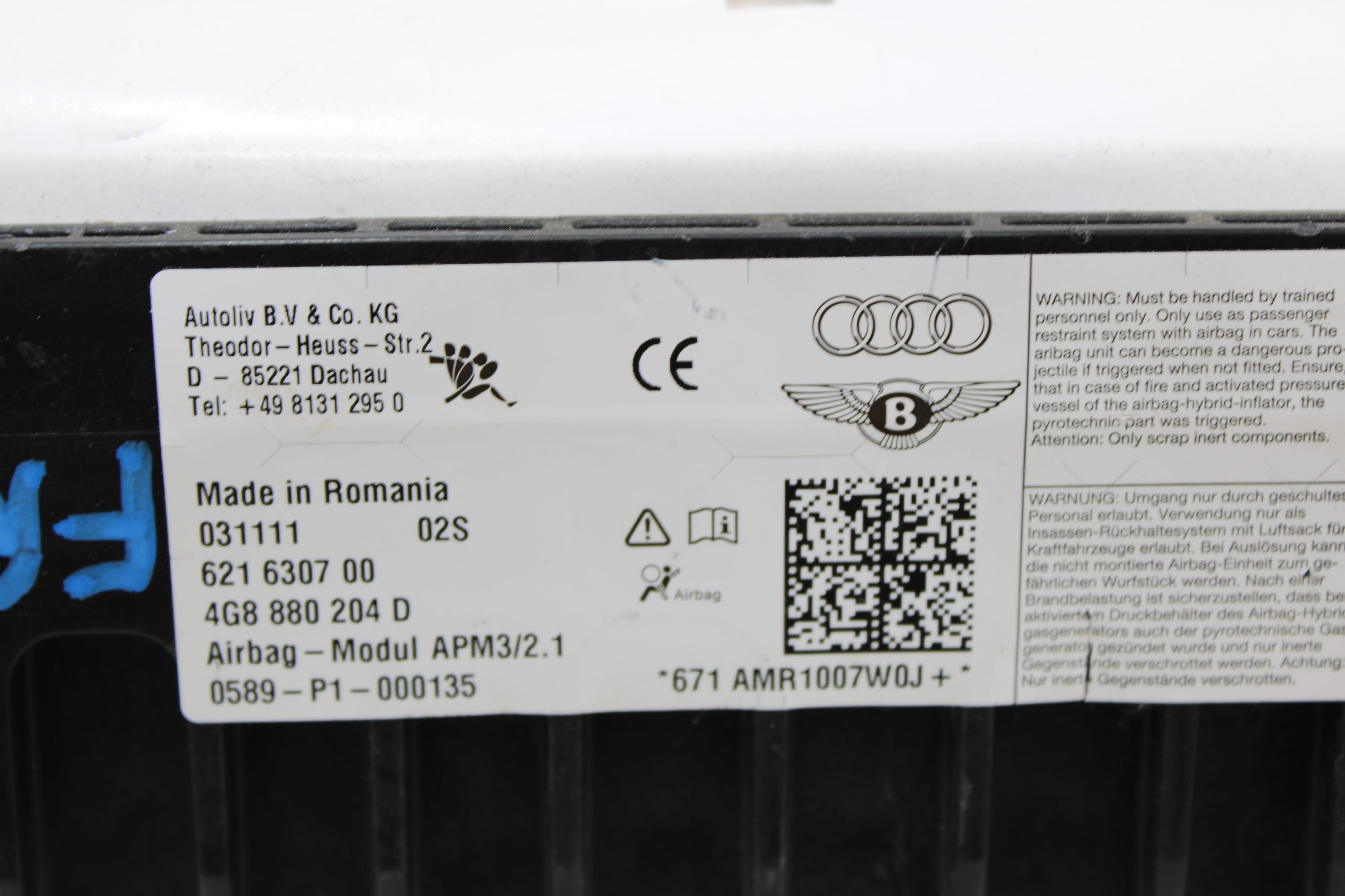 OEM Audi Dashboard Airbag – Fits A6, S6, A7, S7, Rs7 (2012–2018) – Part 4G8880204D - Audi