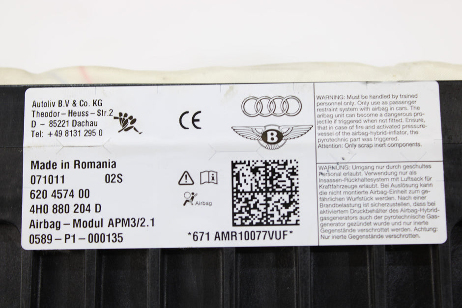 OEM Audi Dashboard Airbag – Fits A8, S8 (2011–2018) – Part 4H0880204D - Audi