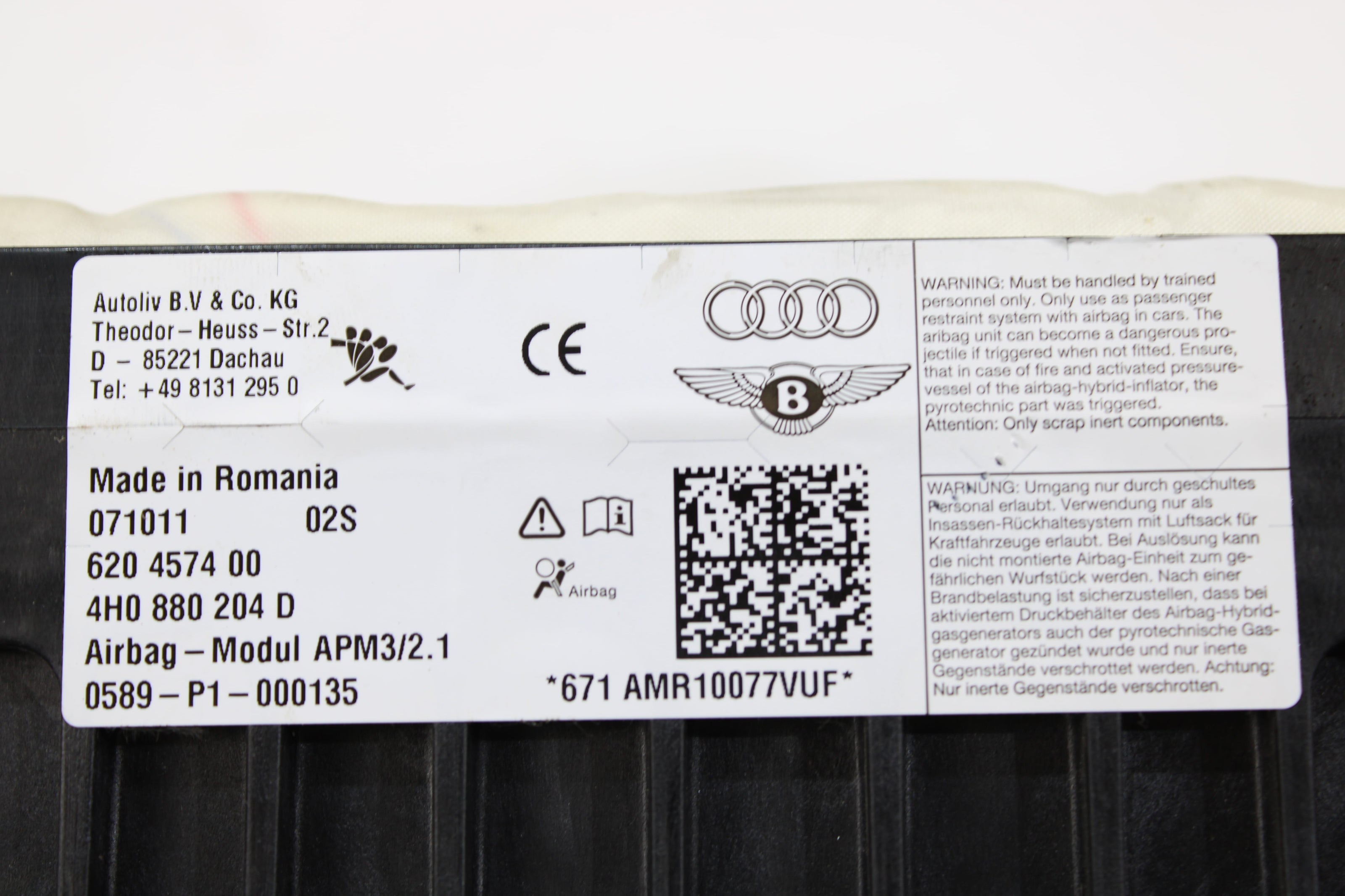 OEM Audi Dashboard Airbag – Fits A8, S8 (2011–2018) – Part 4H0880204D - Audi