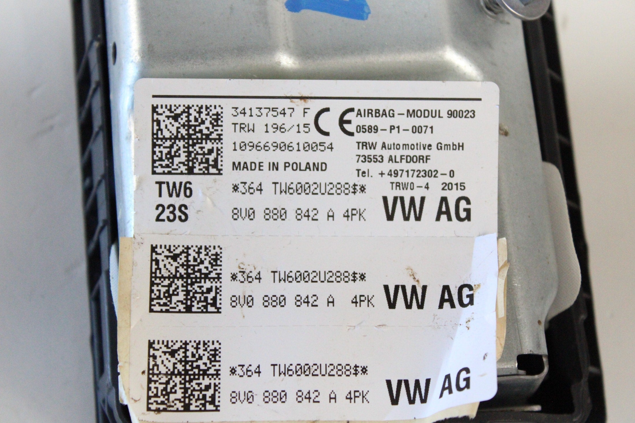 OEM Audi Passenger Knee Airbag – Fits A3, S3, A3 Cabriolet (2015) – Part #8V0880842A4PK - Audi