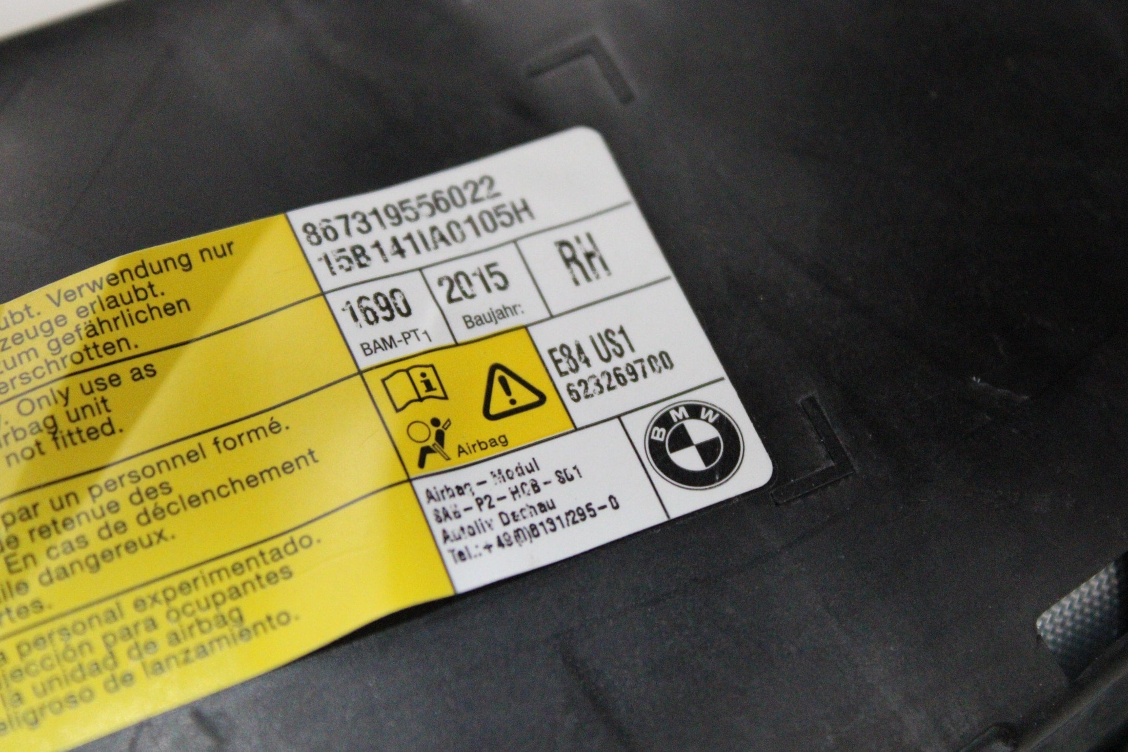 OEM BMW Passenger Seat Airbag – Fits X1 (E84) (2013–2015) – Part #72127319556 - BMW