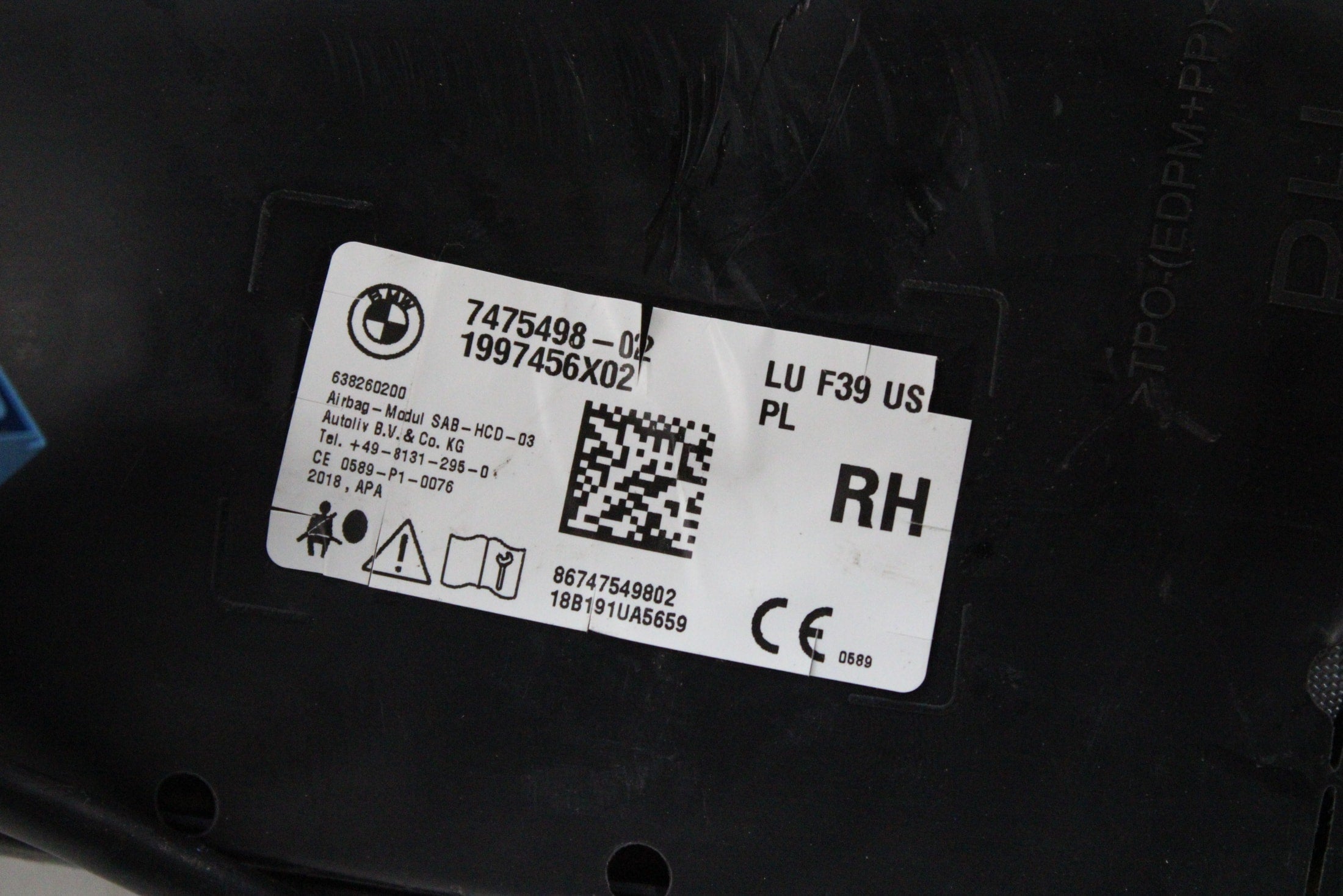 OEM BMW Passenger Seat Airbag – Fits X2 (2018–2023) and X2 M35I (F39) (2019–2023) – Part #72127475498 - BMW