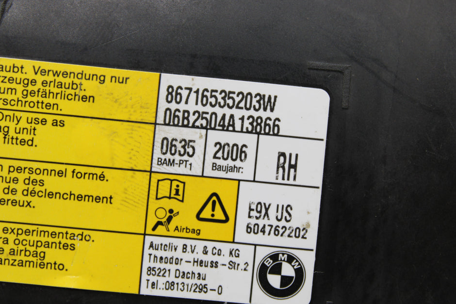OEM Bmw Side Airbag – Fits 323I, 325I, 328I, 330I, 335I, M3 (2006–2012) – Part 72127165352 - Bmw