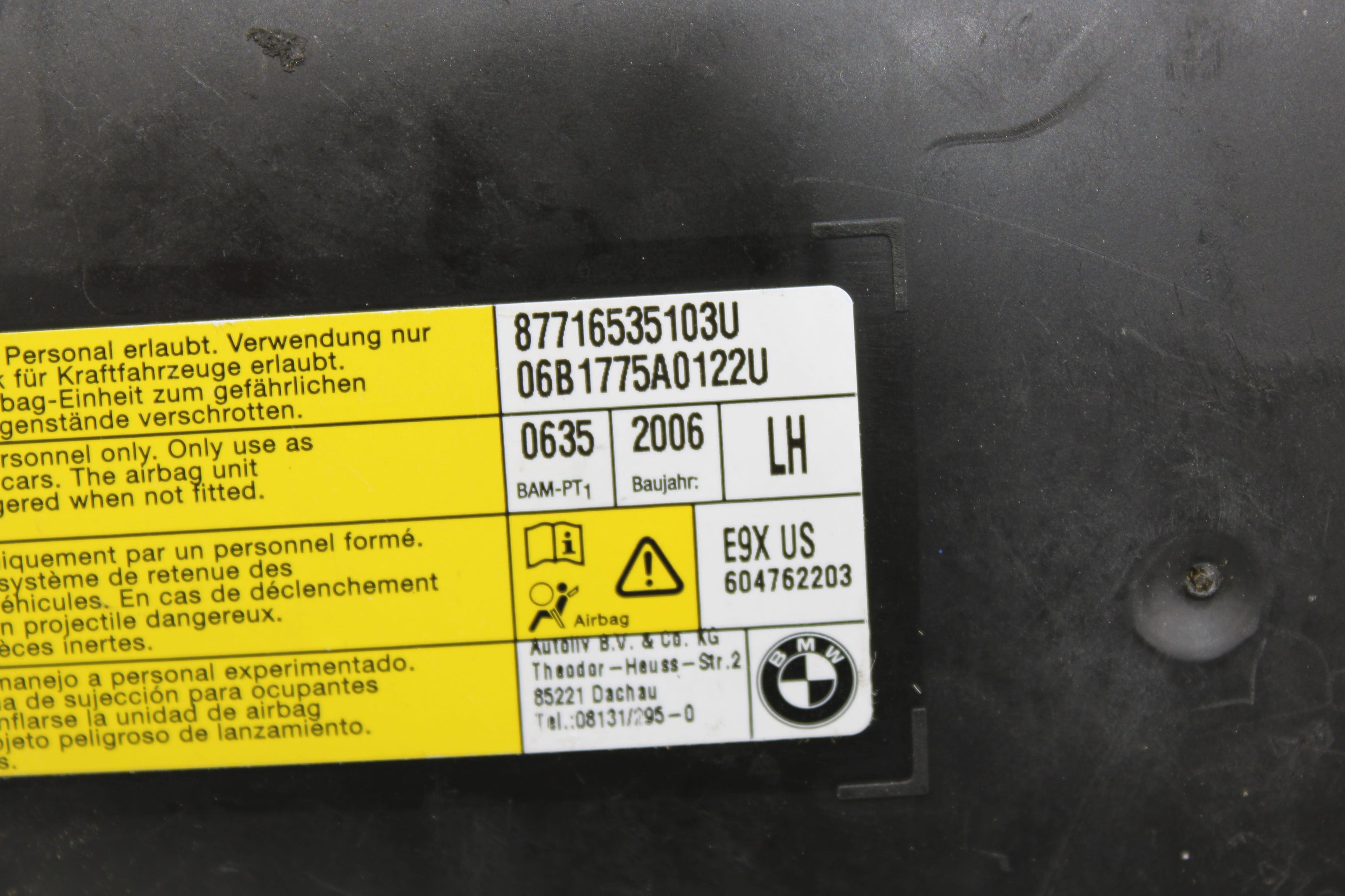 OEM Bmw Side Airbag – Fits 323I, 325I, 328I, 330I, 335I, M3 (2006–2013) – Part 7239615 - 05 - Bmw