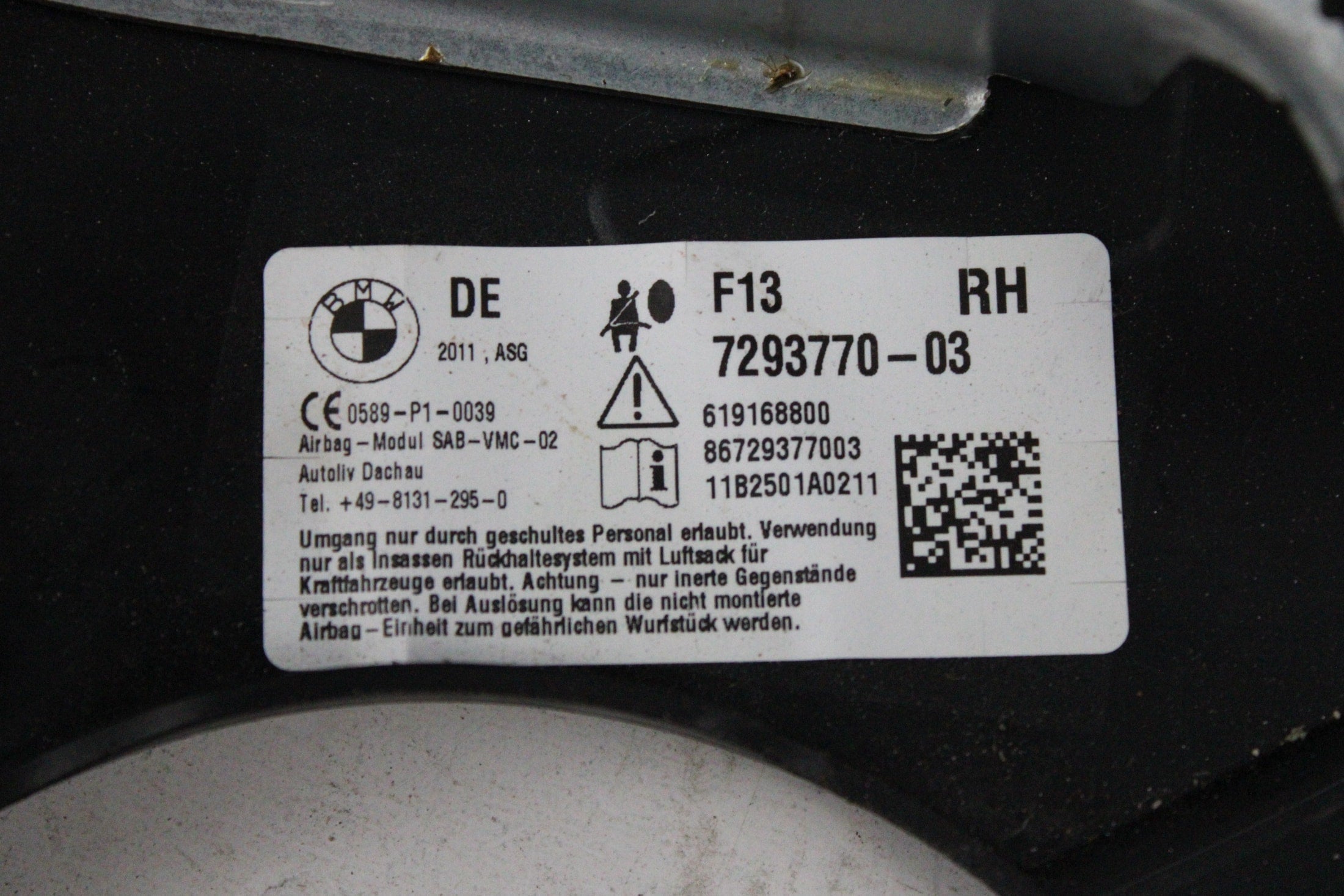 OEM Bmw Side Airbag – Fits 640I, 650I, M6 (2012–2019) – Part 72127293770 - BMW