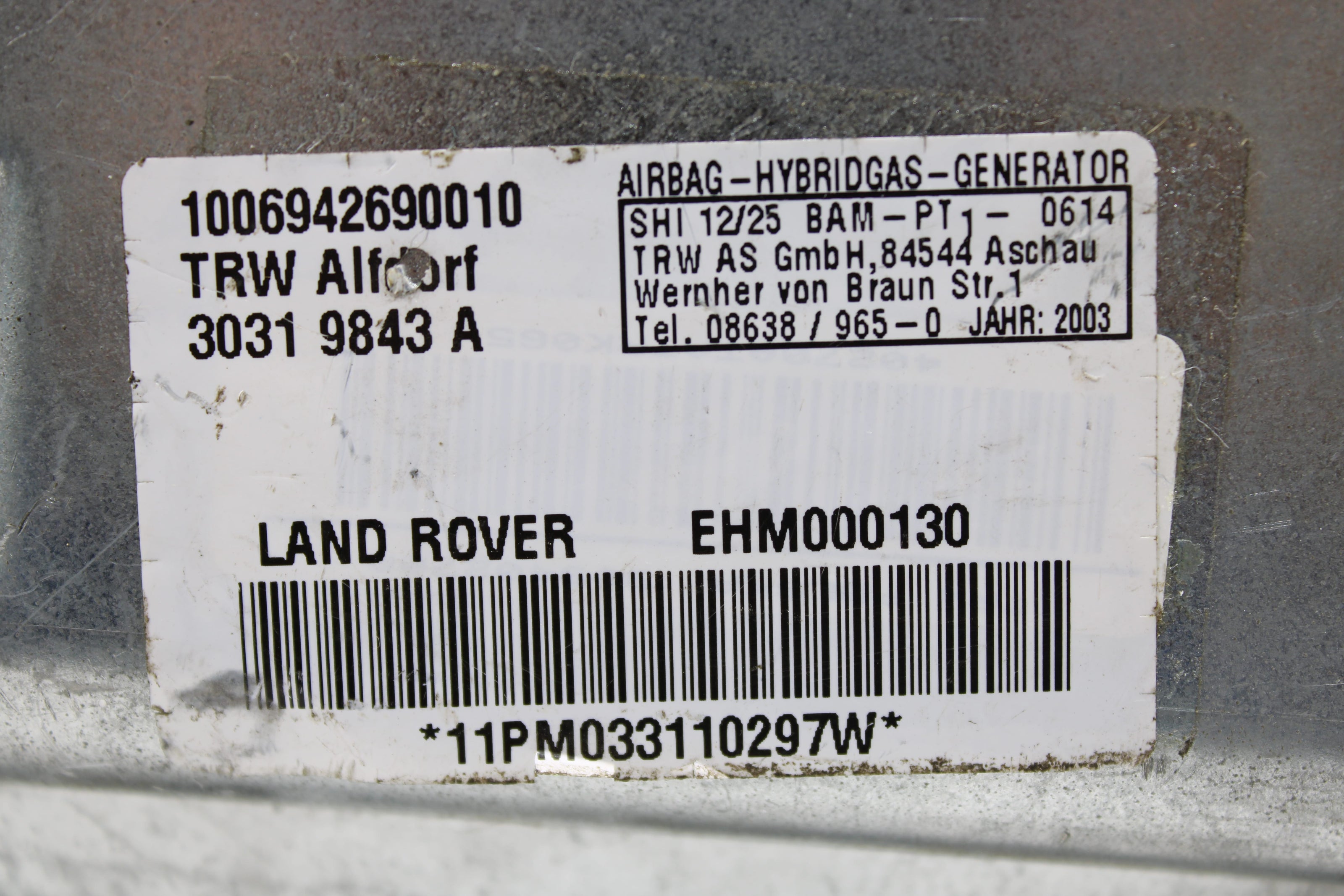OEM Land Rover Airbag – Fits Range Rover (2003–2006) – Part EHM000120 - Land Rover