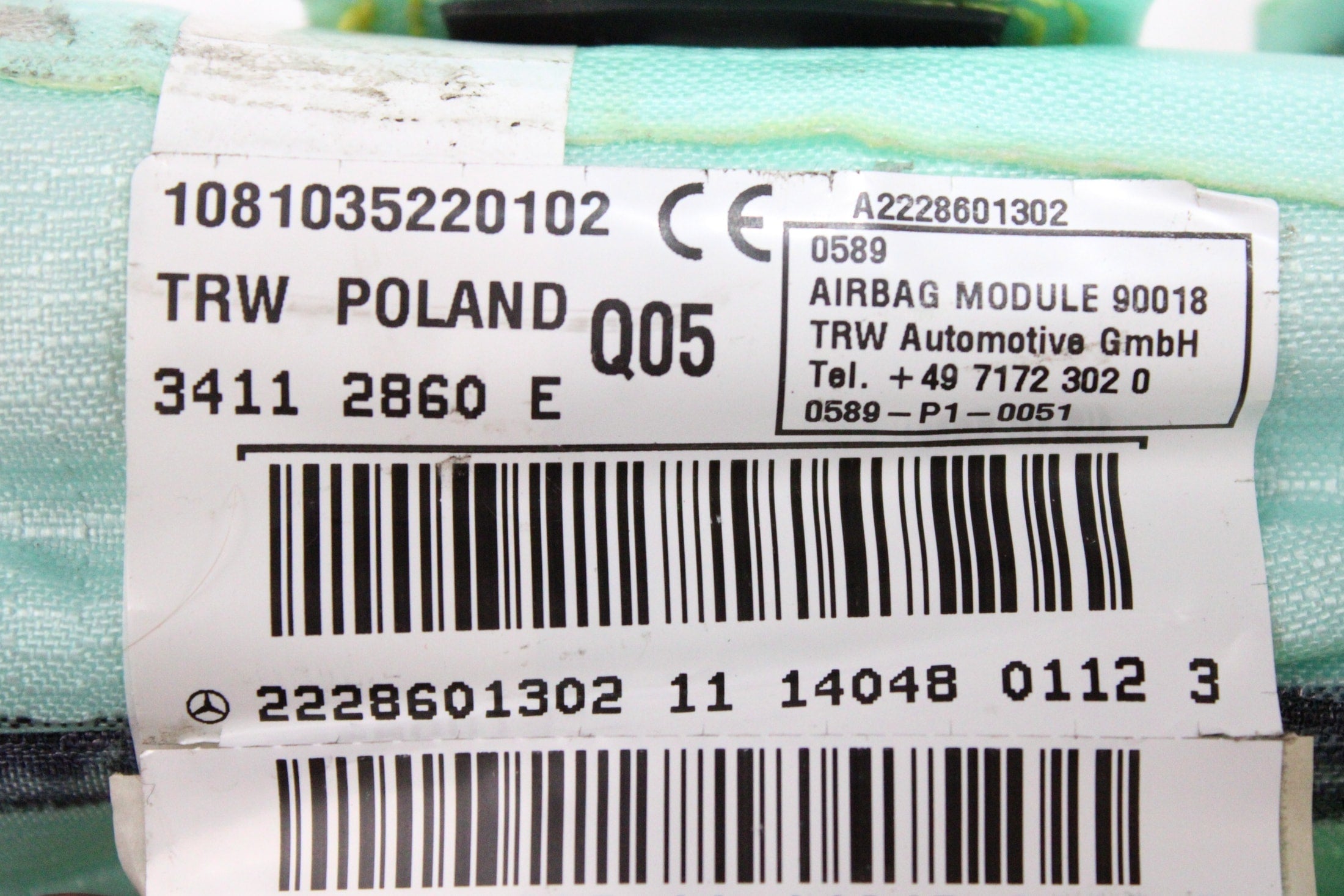 OEM Mercedes-Benz Curtain Airbag – Fits S450, S560 (2018–2020) and S550 (2014–2017) and S550E, S600 (2015–2017) and S560E (2019–2020) and S63 Amg (2014–2020) and S65 Amg (2015–2020) – Part #A2228601302 - Mercedes-Benz