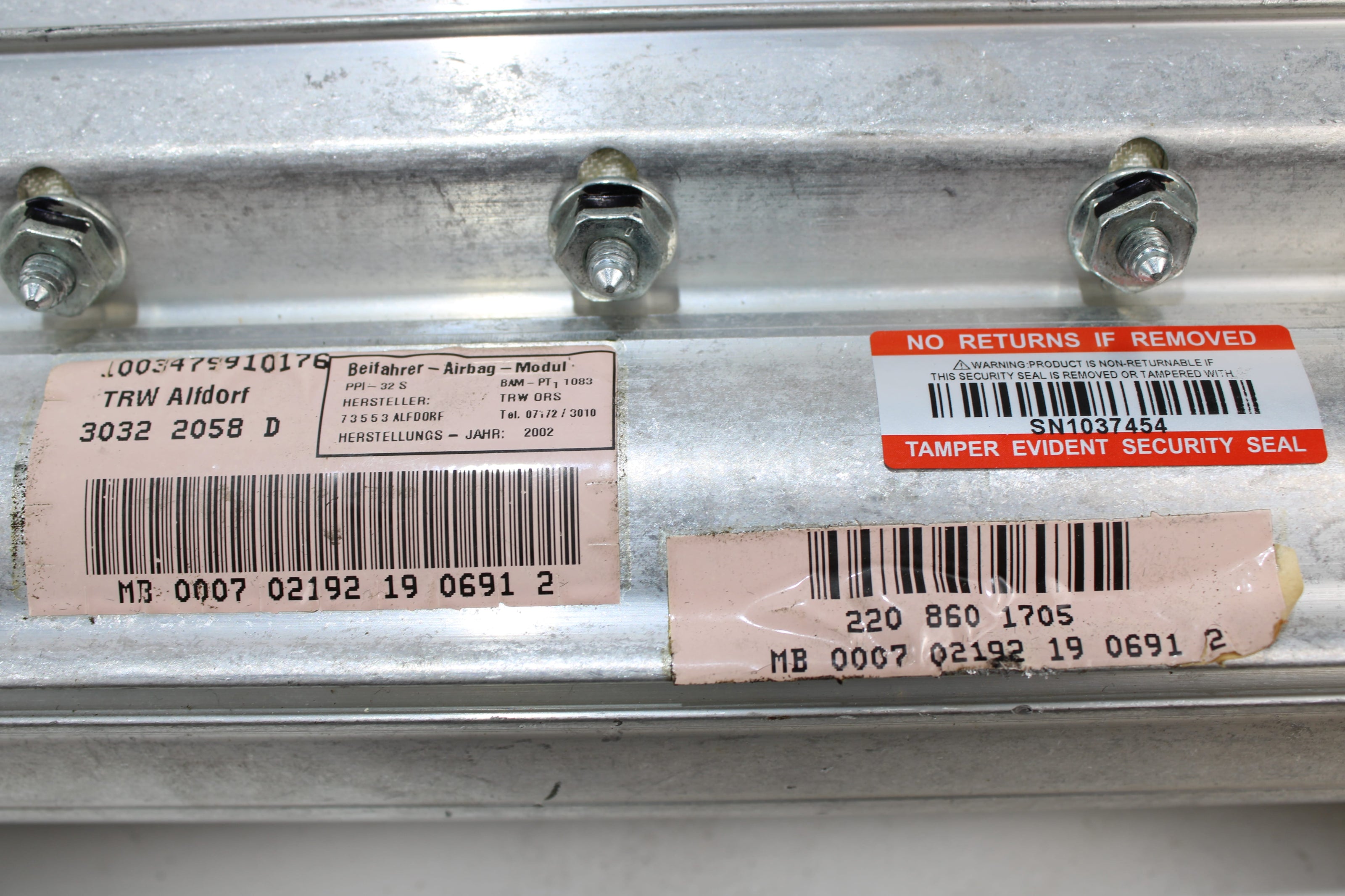 OEM Mercedes - Benz Dashboard Airbag – Fits Cl500, Cl600, Cl55, Cl65, S430, S500, S600, S55, S65 (2000–2006) – Part A2208601705 - Mercedes - Benz