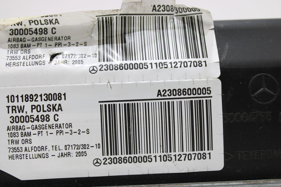 OEM Mercedes - Benz Dashboard Airbag – Fits Sl500, Sl55, Sl550, Sl600, Sl63, Sl65 (2003–2012) – Part A2308600005 - Mercedes - Benz