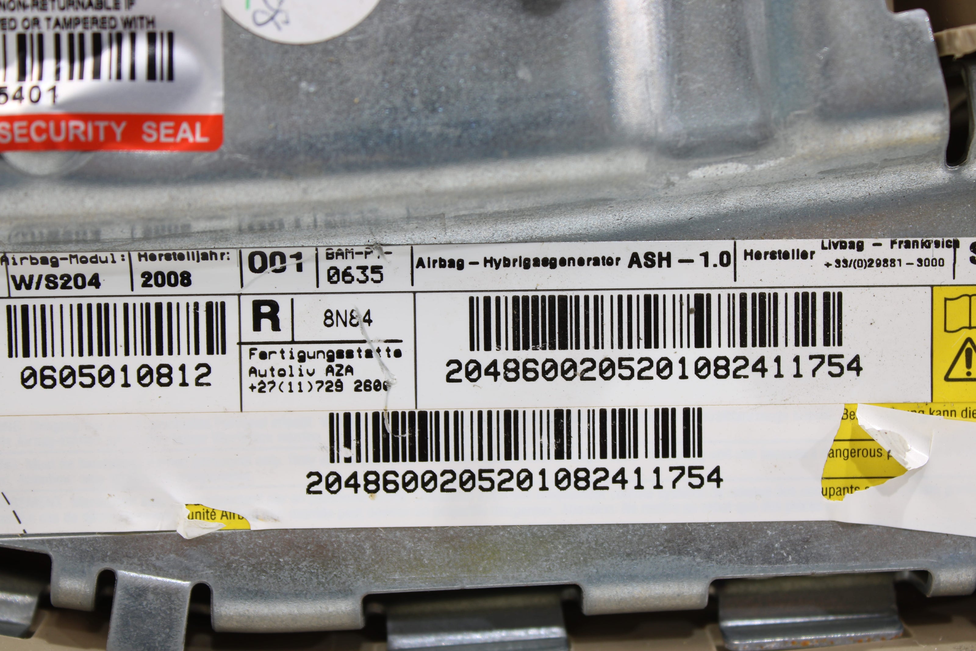 OEM Mercedes - Benz Side Airbag – Fits C250, C300, C350, C63, Glk250, Glk300, Glk350 (2008–2015) – Part A2048600205 - Mercedes - Benz