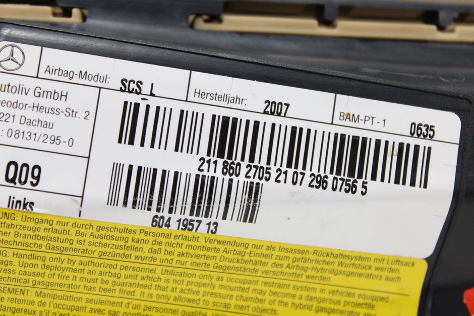 OEM Mercedes - Benz Side Airbag – Fits E320, E350, E500, E550, E55, E63, Cls550, Cls500, Cls55, Cls63 (2003–2011) – Part A2118602705 - Mercedes - Benz