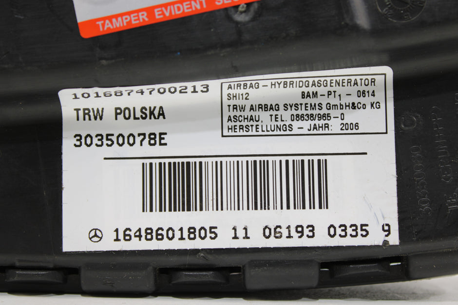 OEM Mercedes - Benz Side Airbag – Fits R320, R350, R500, R63, S350, S400, S450, S500, S550, S600, S63, S65 (2006–2014) – Part A1648601805 - Mercedes - Benz