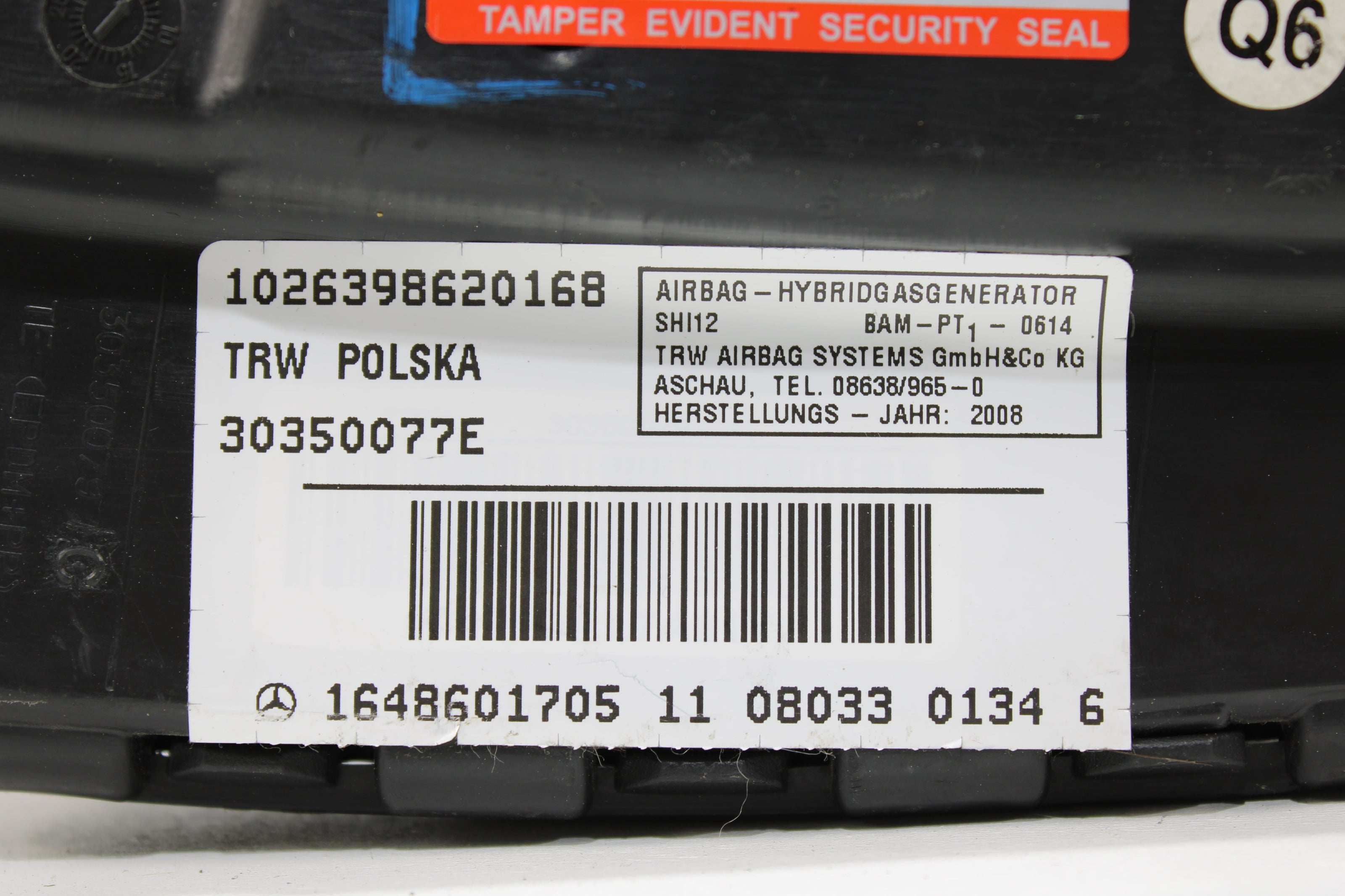 OEM Mercedes - Benz Side Airbag – Fits S350, S400, S450, S500, S550, S600, S63, S65, Cl500, Cl550, Cl600, Cl63, Cl65 (2007–2014) – Part A1648601705 - Mercedes - Benz