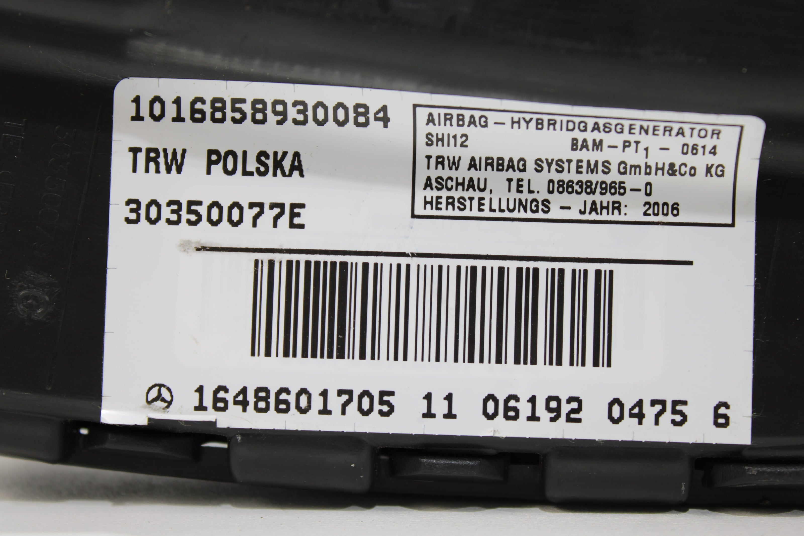 OEM Mercedes - Benz Side Airbag – Fits S350, S400, S450, S500, S550, S600, S63, S65, Cl500, Cl550, Cl600, Cl63, Cl65 (2007–2014) – Part A1648601705 - Mercedes - Benz