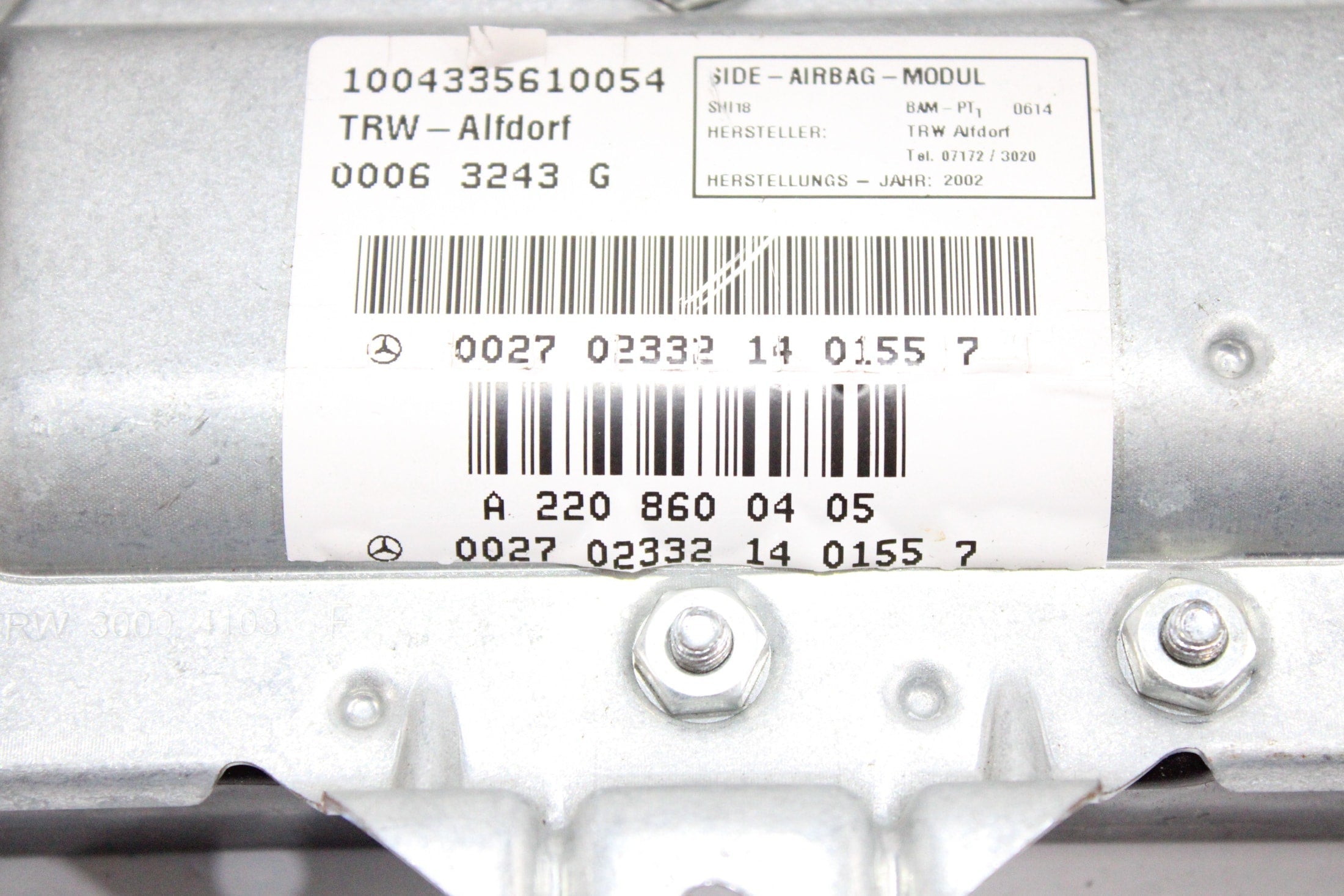 OEM Mercedes-Benz Side Airbag – Fits S350, S65 Amg (2006) and S430 (2000–2006) and S500, S55 Amg, S600 (2001–2006) – Part #A2208600405 - Mercedes-Benz