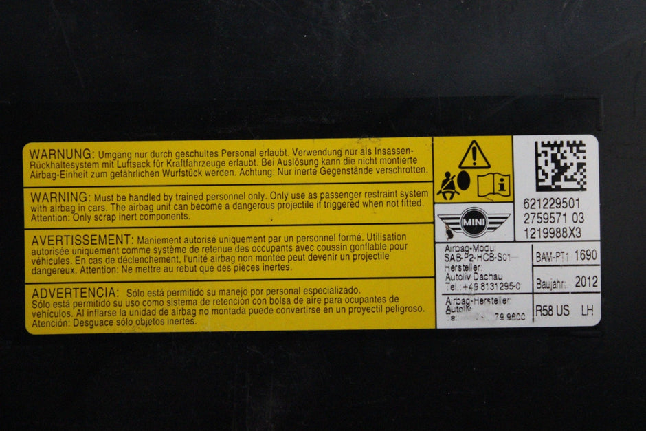 OEM MINI Driver Seat Airbag – Fits Cooper / Hardtop (R56), Cooper Clubman (R55), Cooper Convertible (R57), Cooper Paceman (R61) (2007–2016) – Part 52102753587 - MINI