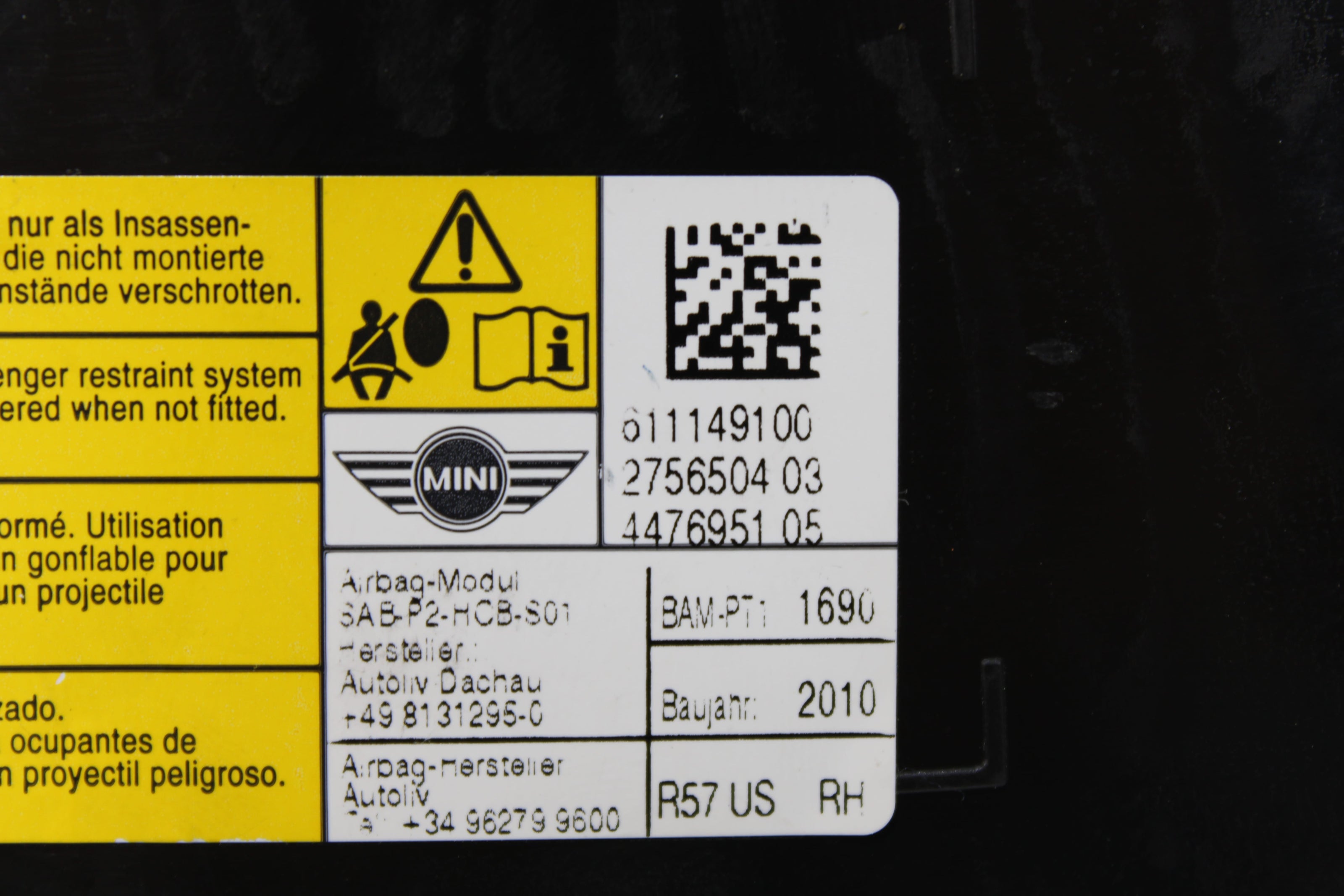 OEM Mini Side Airbag – Fits Cooper (2007–2014) – Part 52109170692 - Mini