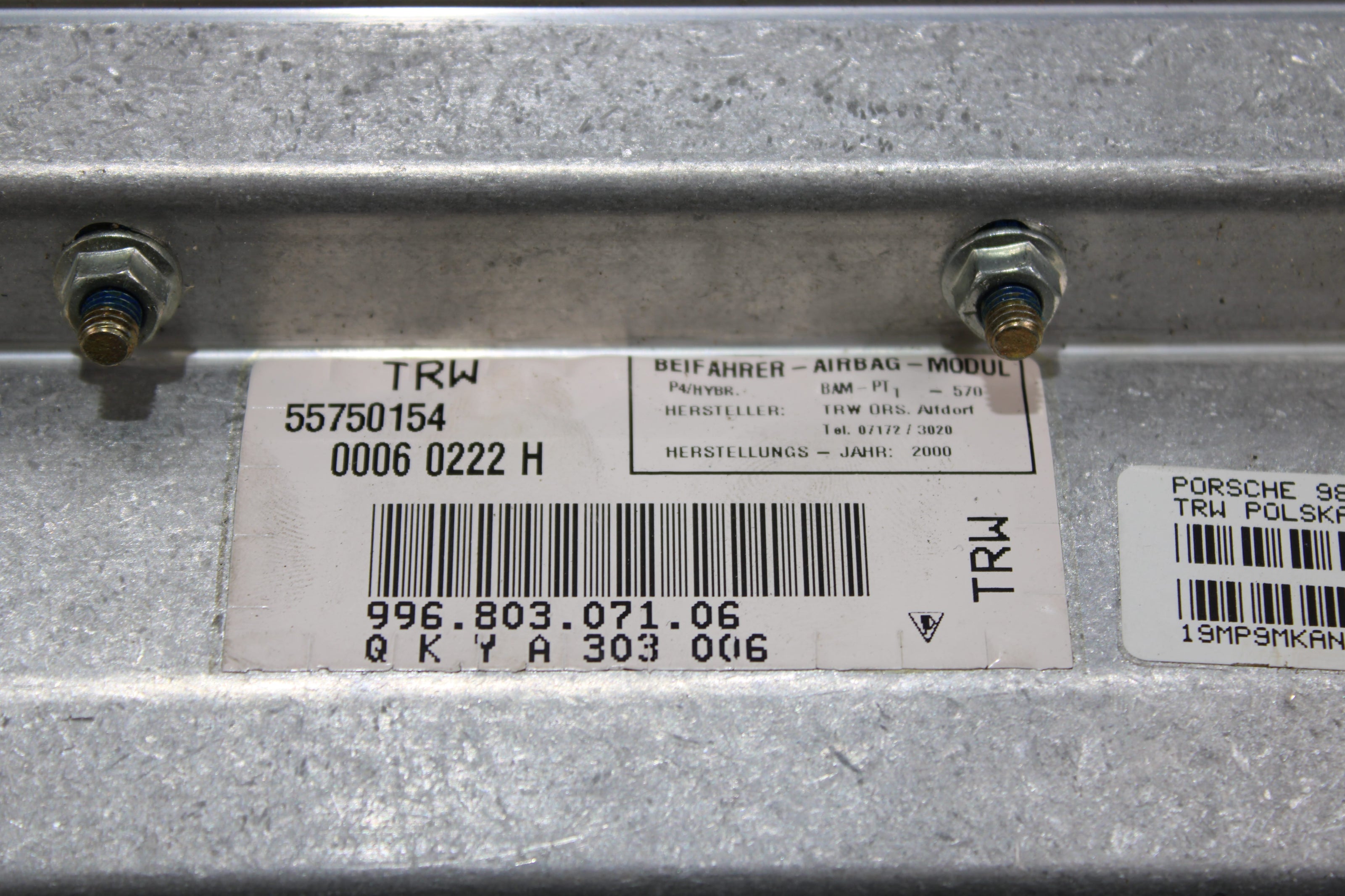 OEM Porsche Dashboard Airbag – Fits Boxter (1997–2004) – Part 99680307106 - Porsche