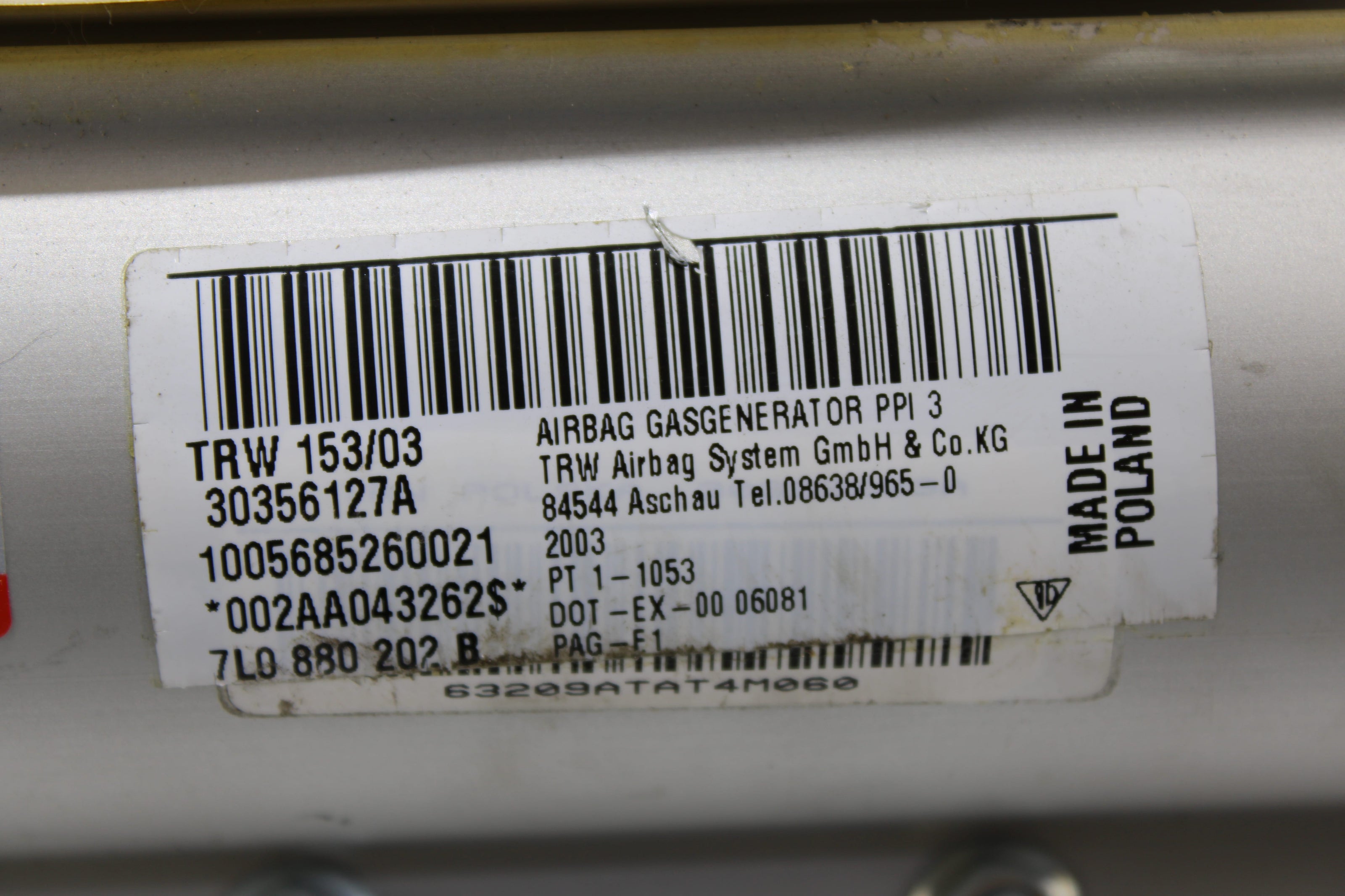 OEM Porsche Dashboard Airbag – Fits Cayenne (2003–2006) – Part 7L0880202B - Porsche