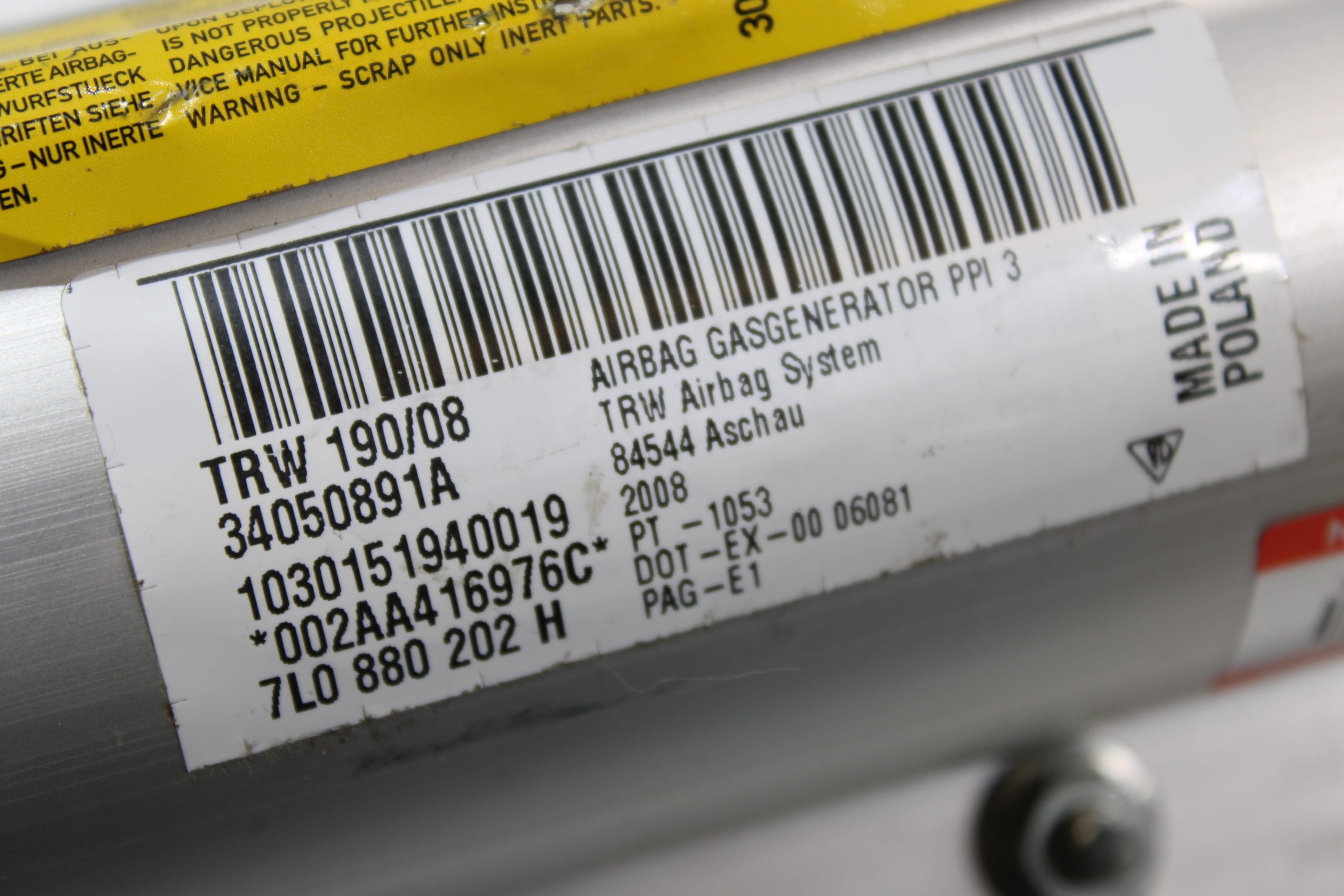 OEM Porsche Dashboard Airbag – Fits Cayenne (2003–2006) – Part 7L0880202B - Porsche