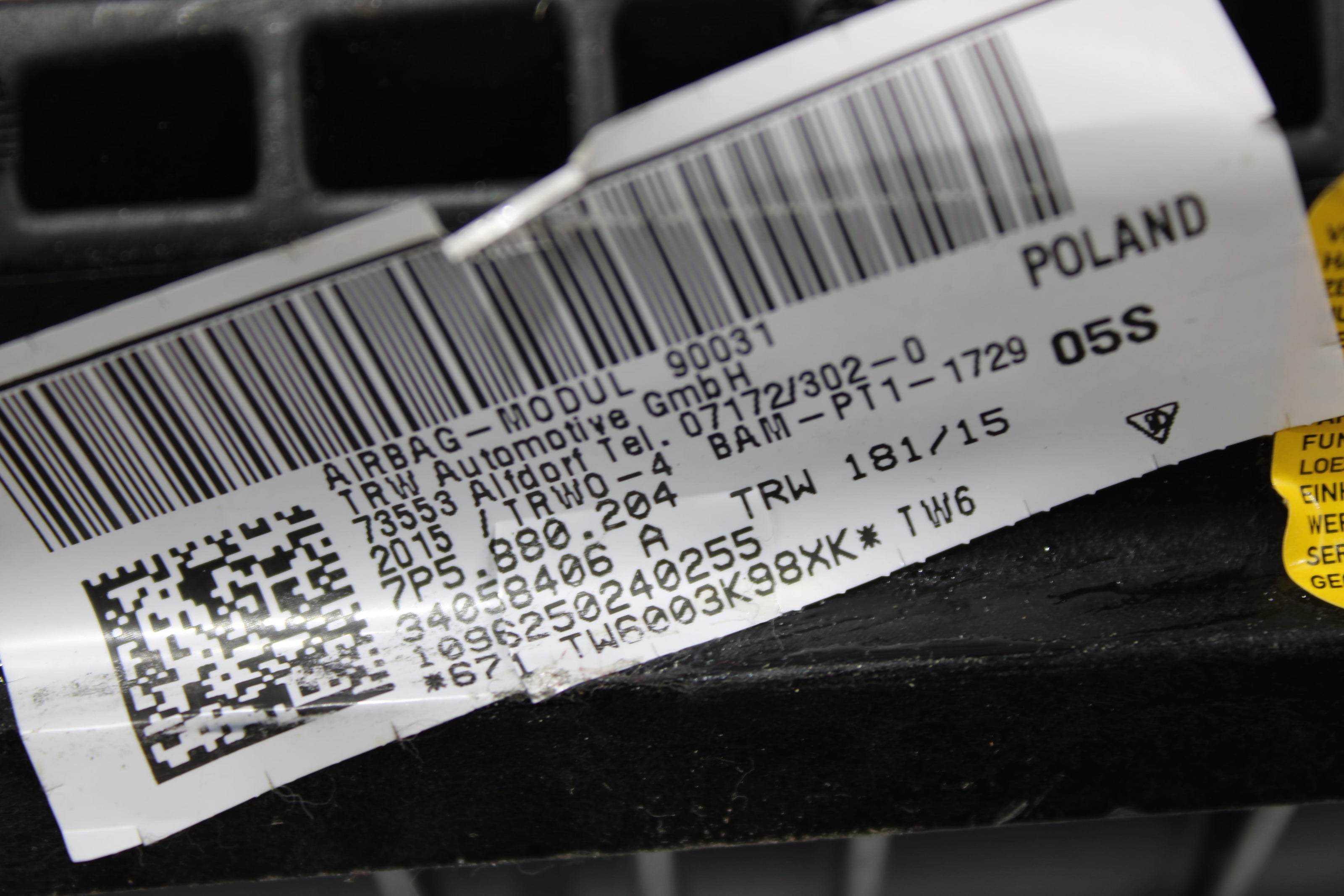 OEM Porsche Dashboard Airbag – Fits Cayenne (2011–2018) – Part 95880307100 - Porsche