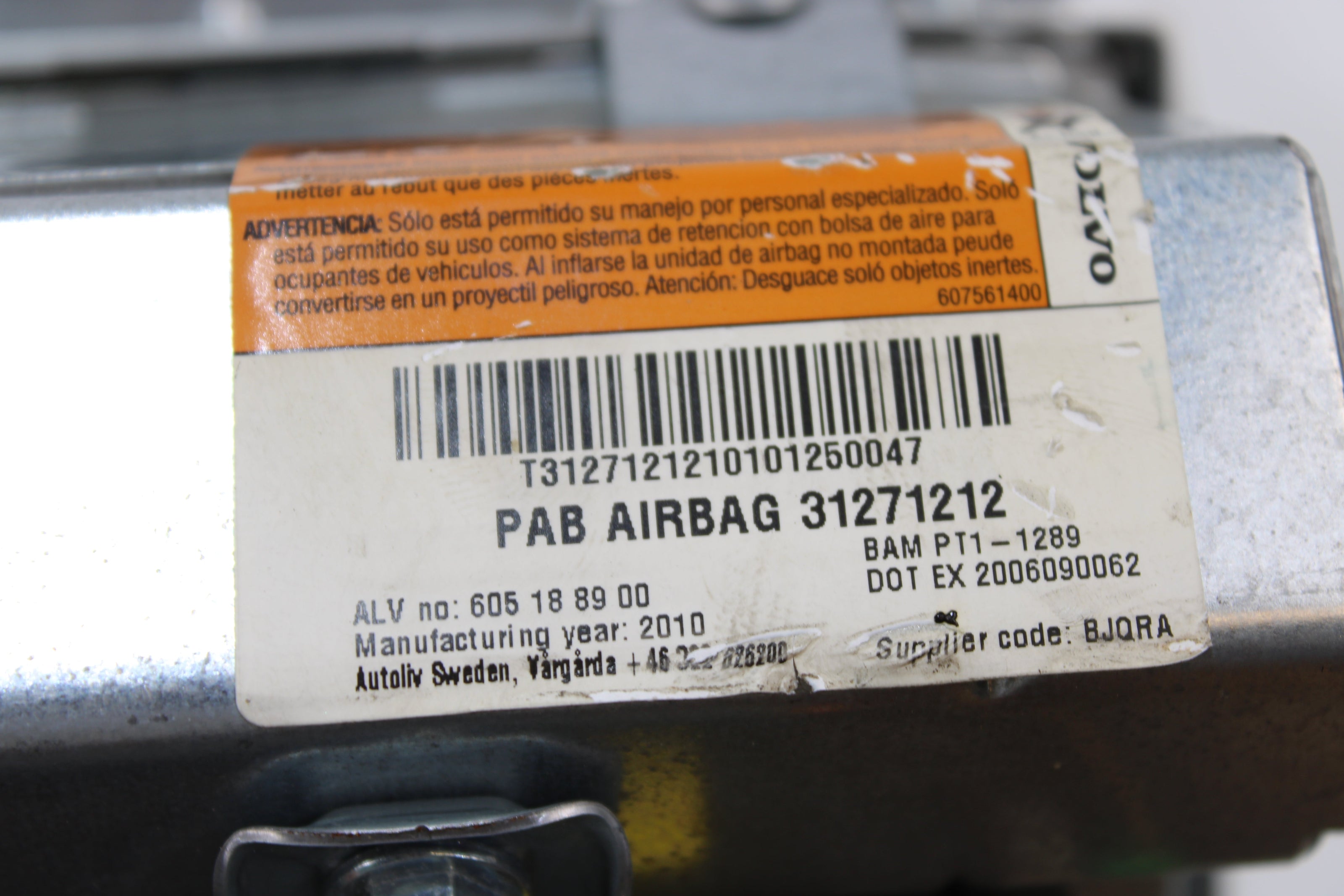 OEM Volvo Dashboard Airbag – Fits S80, Xc70 (2008–2016) – Part 31271212 - Volvo